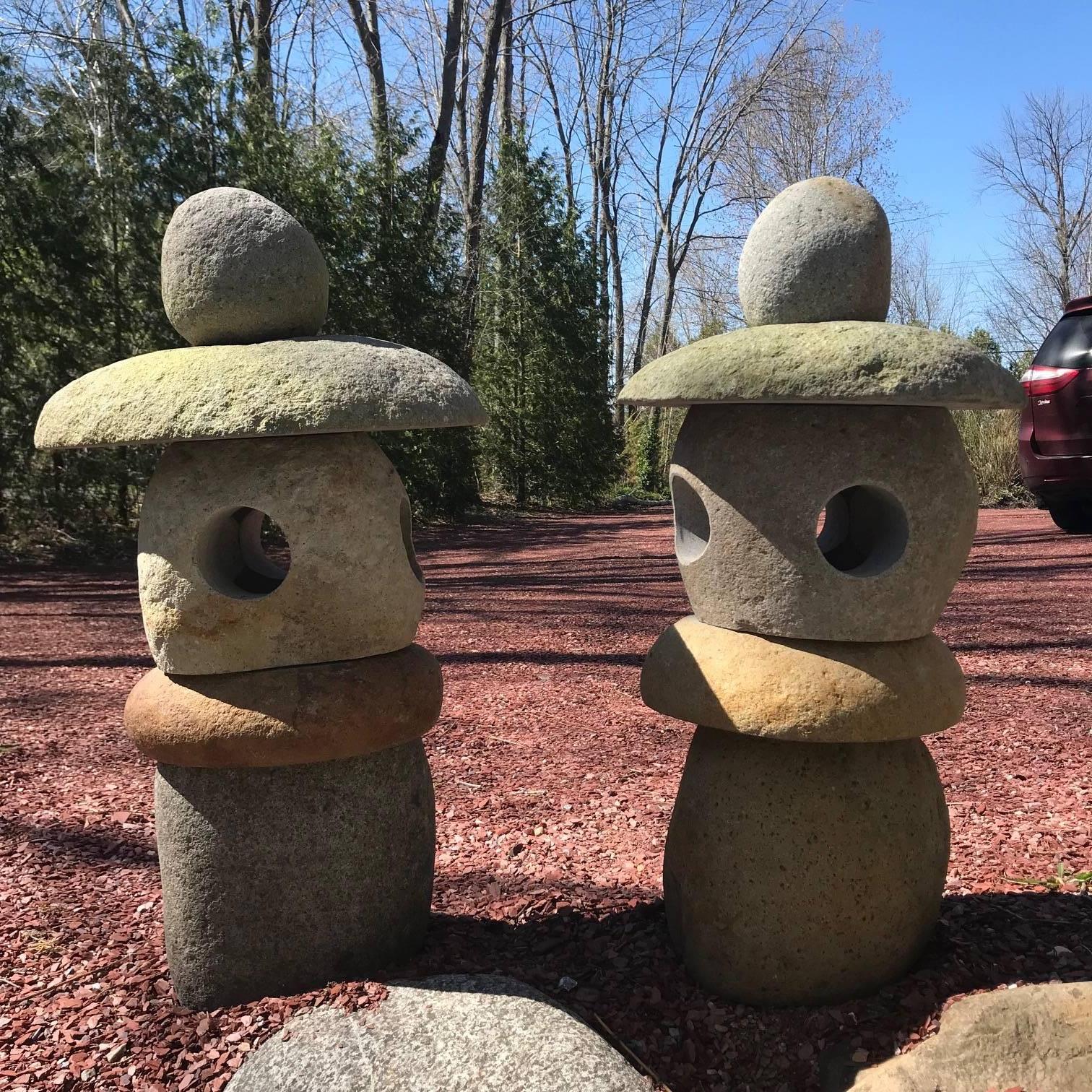 Hand-Crafted Rare Pair of Natural Stone Spirit Lanterns Hand-Carved from Natural Boulders