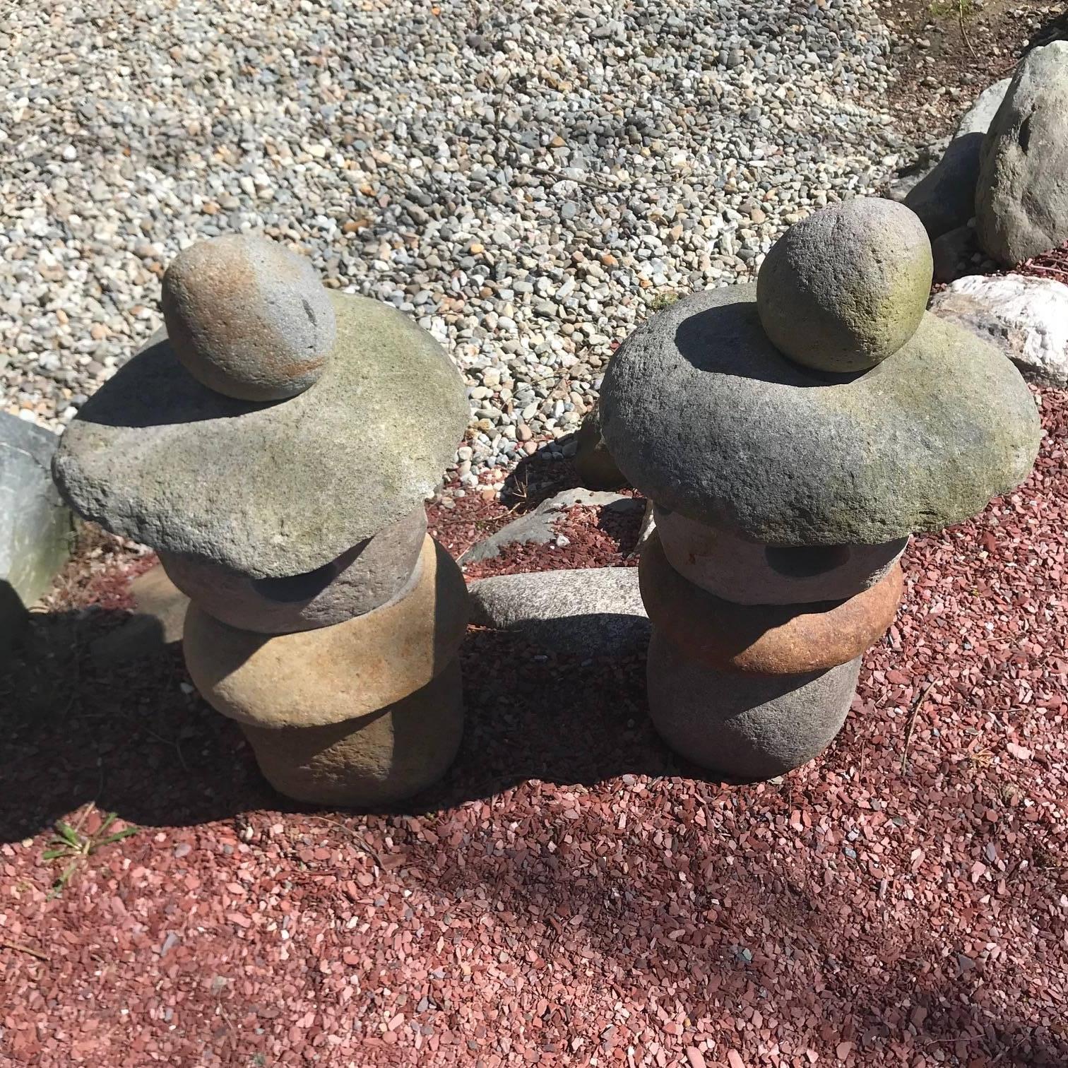 Rare Pair of Natural Stone Spirit Lanterns Hand-Carved from Natural Boulders In Good Condition In South Burlington, VT