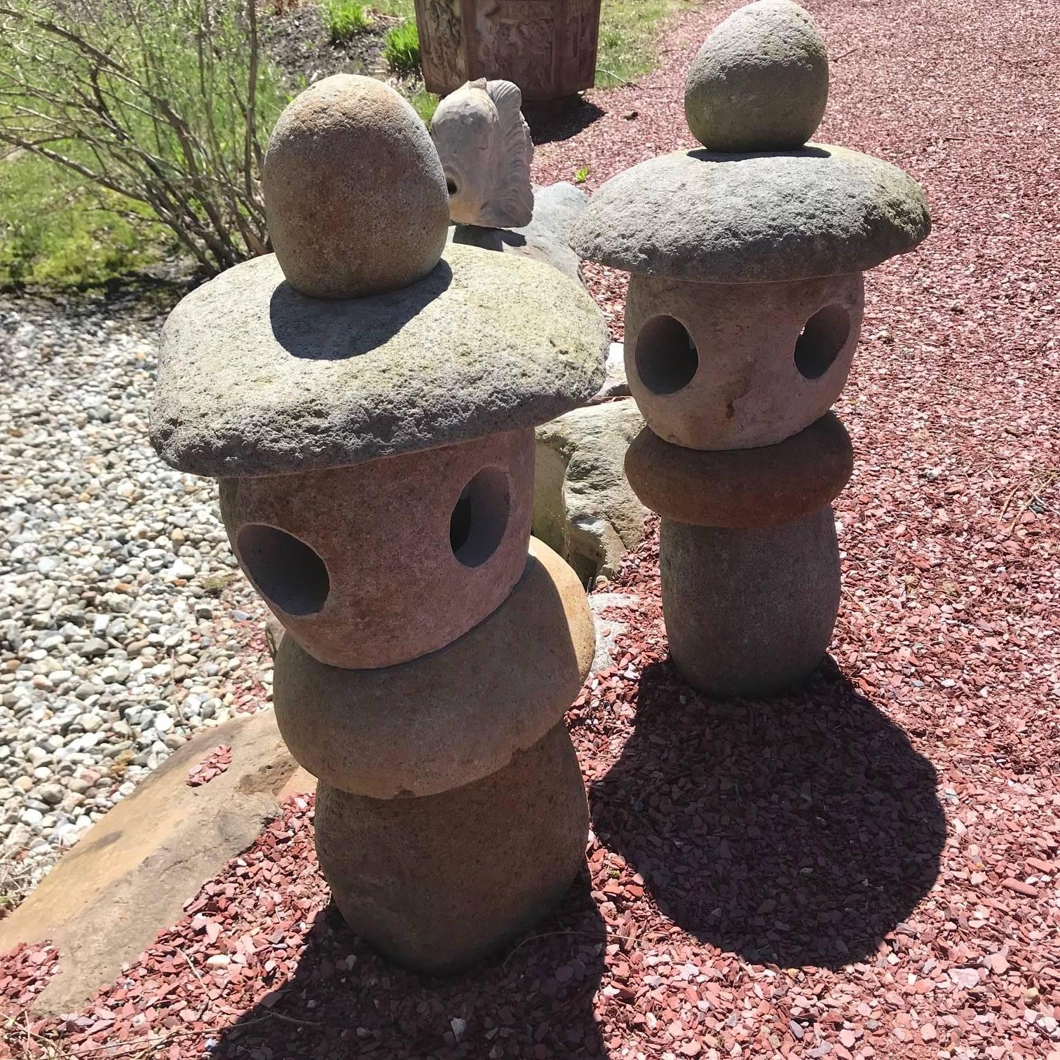 20th Century Rare Pair of Natural Stone Spirit Lanterns Hand-Carved from Natural Boulders