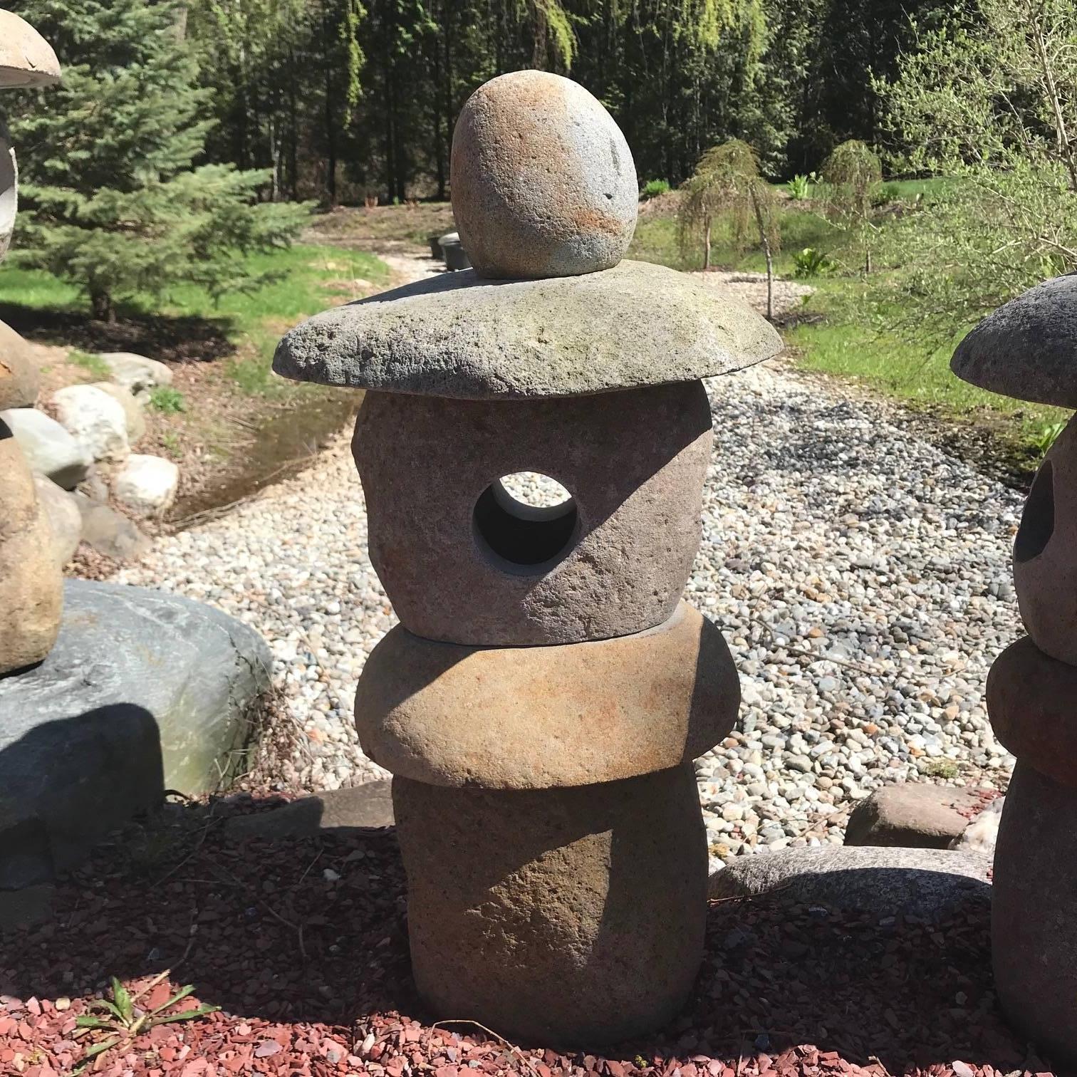 Rare Pair of Natural Stone Spirit Lanterns Hand-Carved from Natural Boulders 1