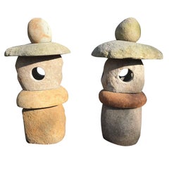 Rare Pair of Natural Stone Spirit Lanterns Hand-Carved from Natural Boulders