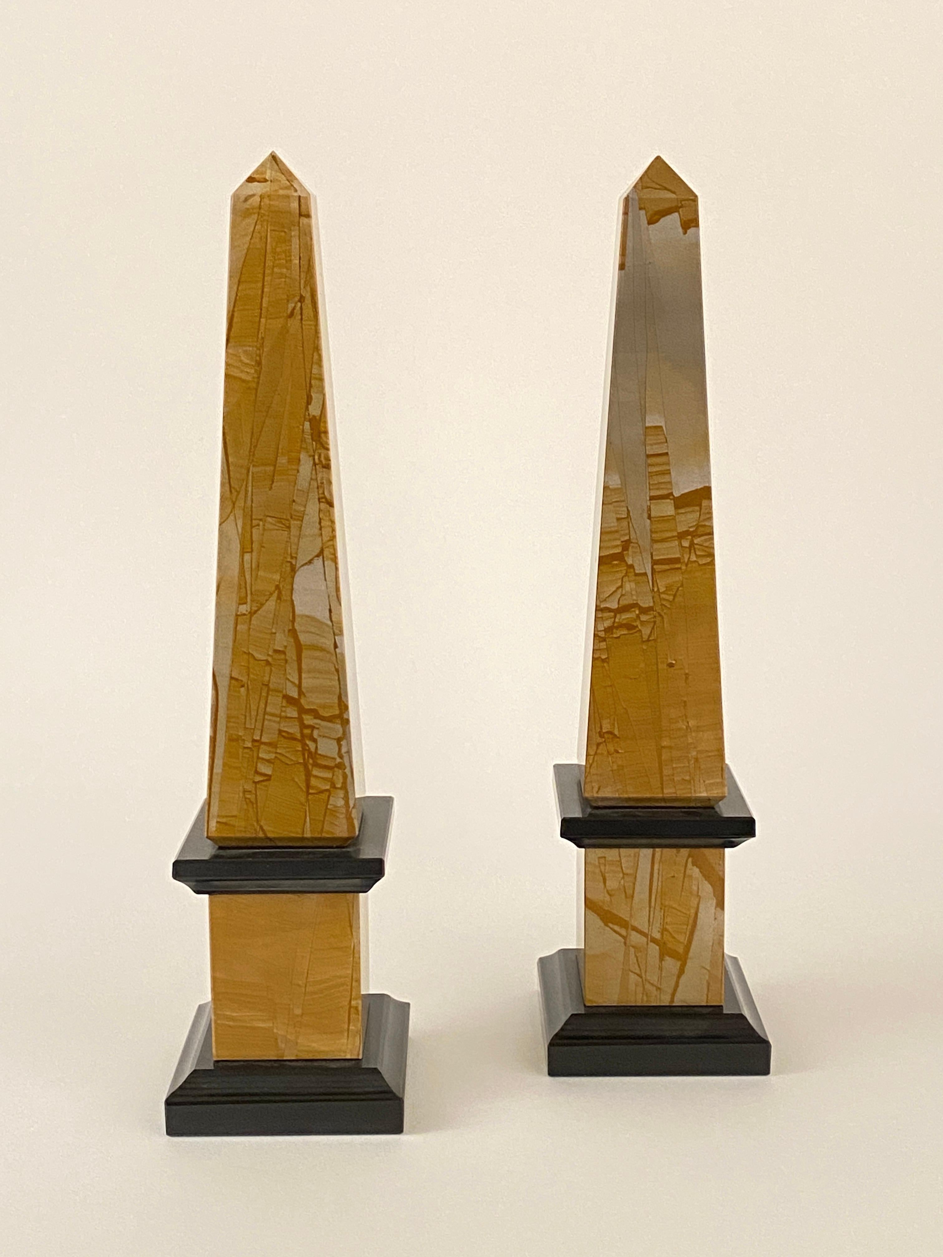 Italian Rare Pair of Neoclassical Pietra Paesine and Black Portoro Marble Obelisks