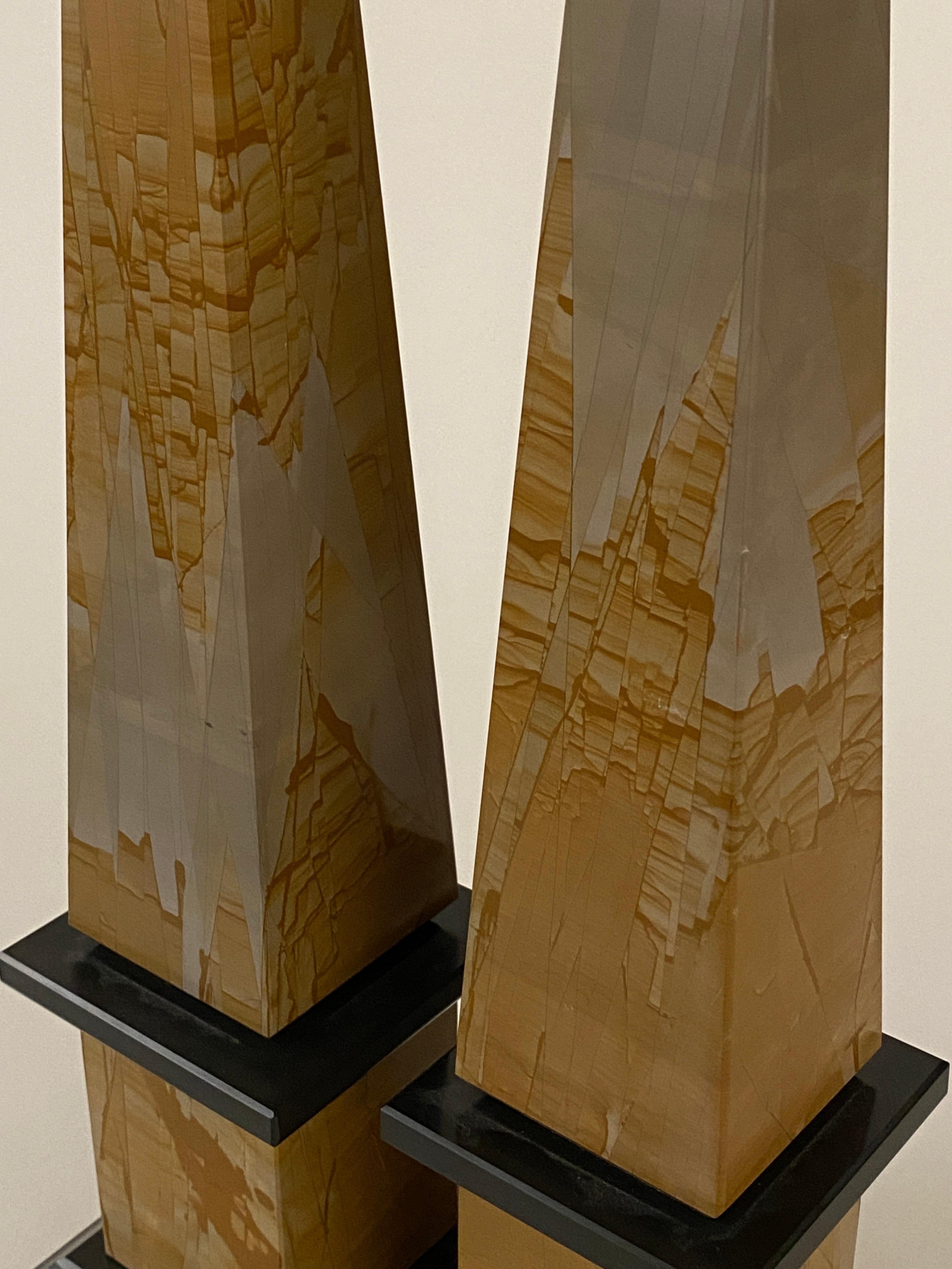 20th Century Rare Pair of Neoclassical Pietra Paesine and Black Portoro Marble Obelisks
