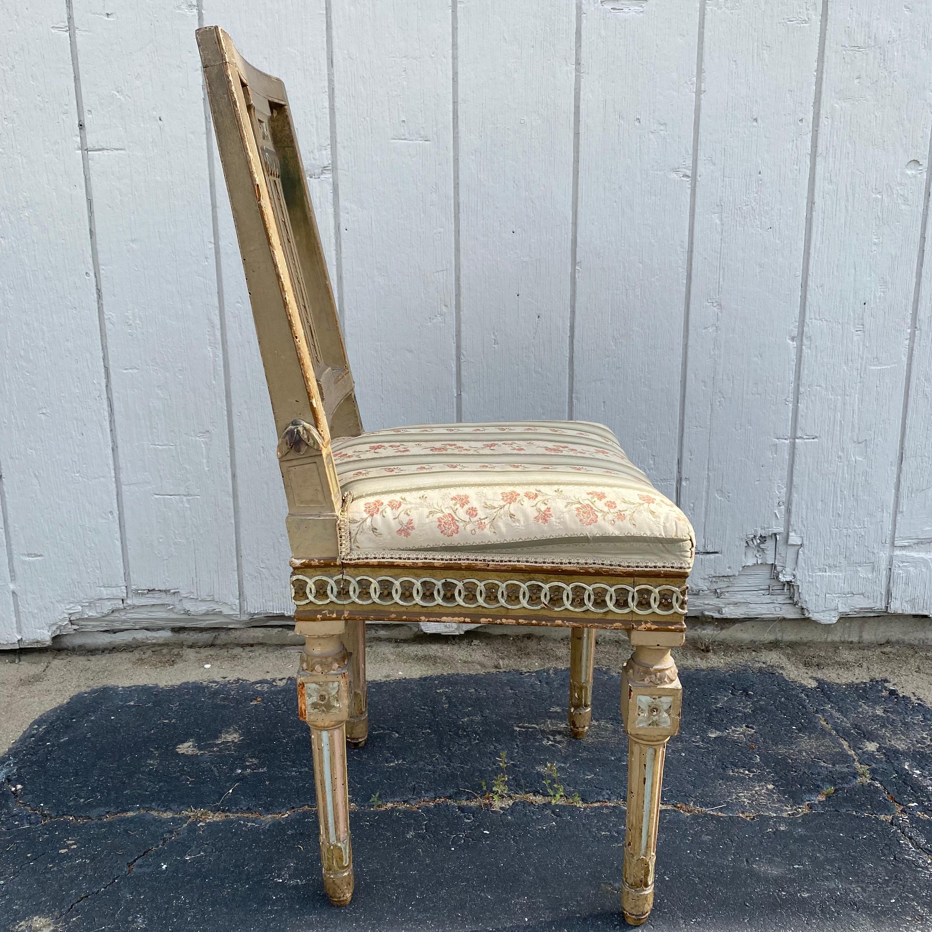 Hand-Painted Rare Pair of Neoclassical 18th Century French Side Chairs with Original Paint