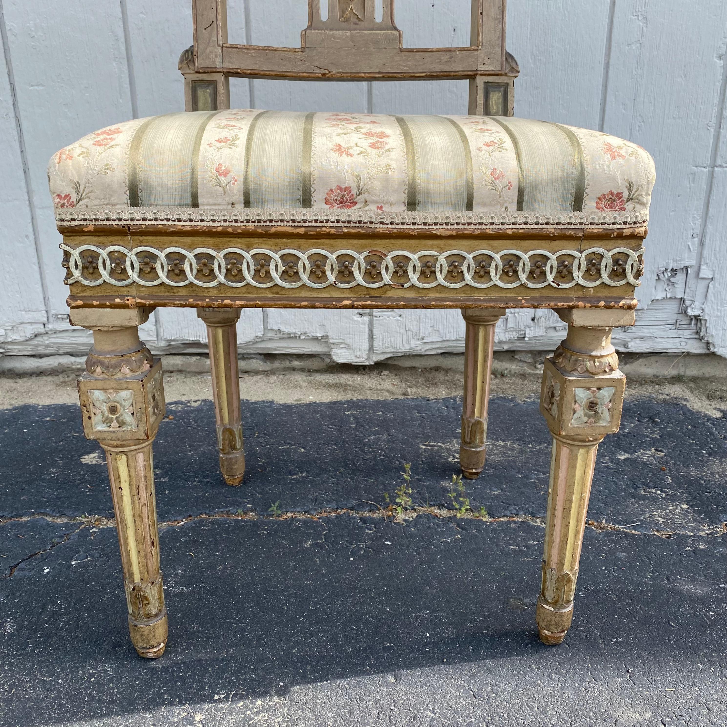 Rare Pair of Neoclassical 18th Century French Side Chairs with Original Paint In Good Condition In Hopewell, NJ