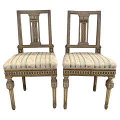 Rare Pair of Neoclassical 18th Century French Side Chairs with Original Paint