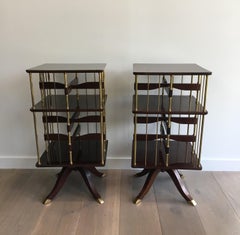 Rare Pair of Neoclassical Mahogany and Brass Revolving Bookcases