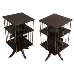 Rare Pair of Neoclassical Mahogany and Brass Revolving Bookcases
