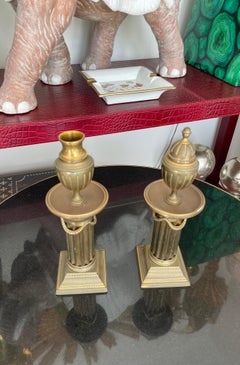 Rare Italian Neoclassical Brass Candlesticks, Urn Design, Ca. 1950s