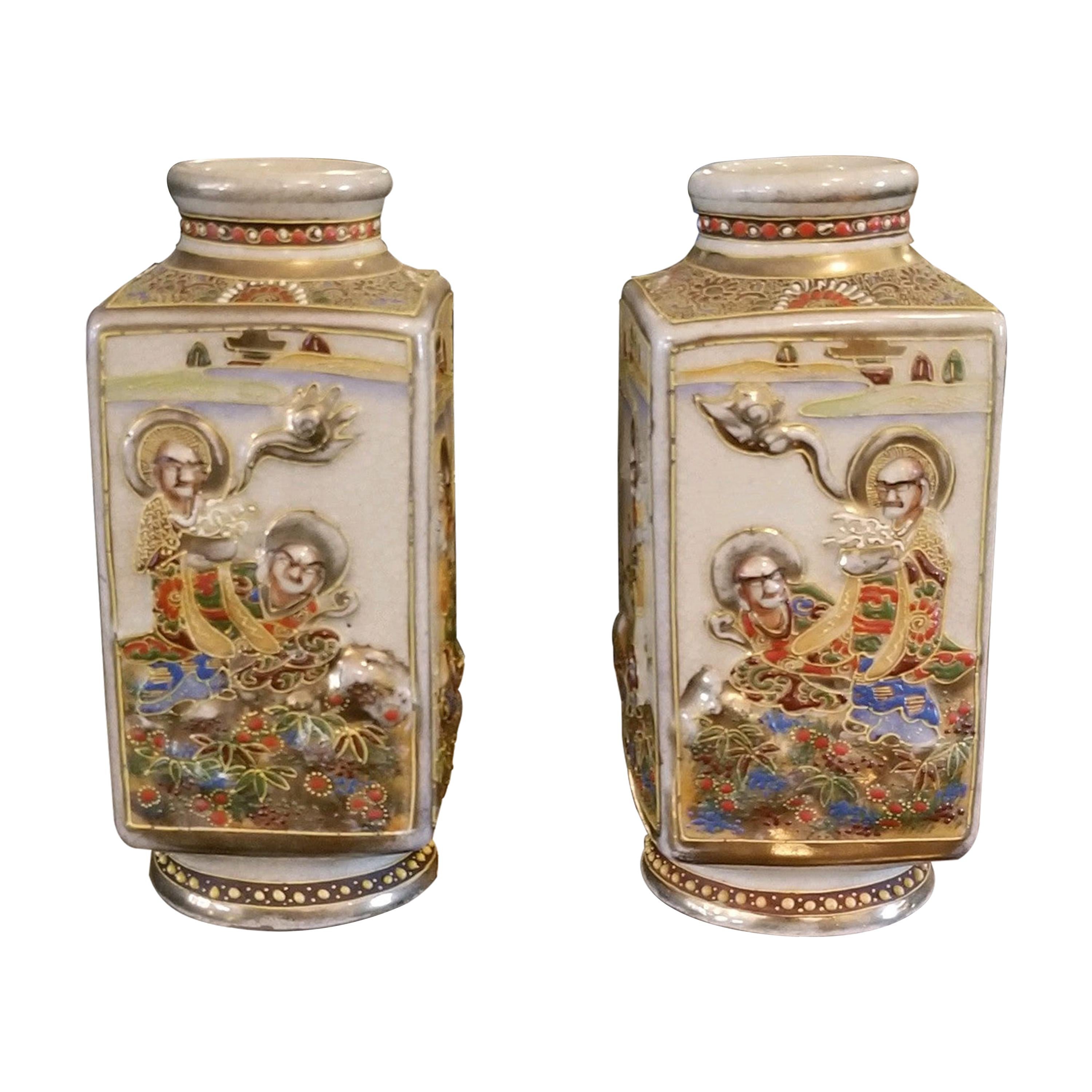 Rare Pair of Opposing Chinese Vases with Gods Motif For Sale
