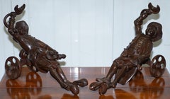Rare Pair of Original circa 1880 Black Forest Carved Wood Wine Bottle Holders