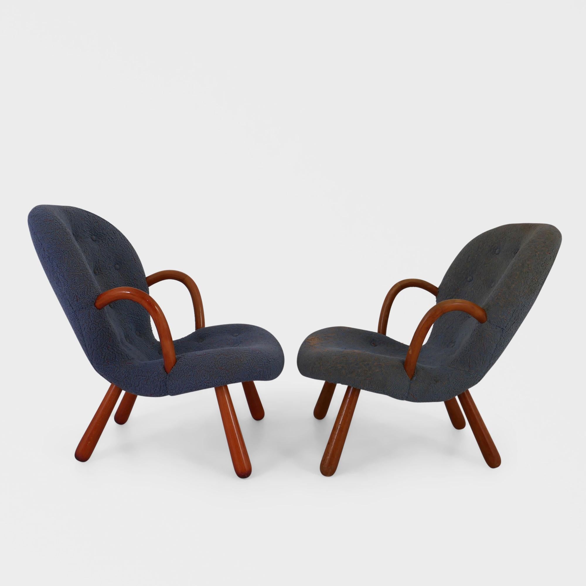 Mid-Century Modern Paire rare de chaises Clam originales d'Arnold Madsen pour Vik & Blindheim, Norvège en vente