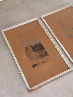 Rare Pair of Original French Art Deco Color Etchings by Louis Icart c. 1920s