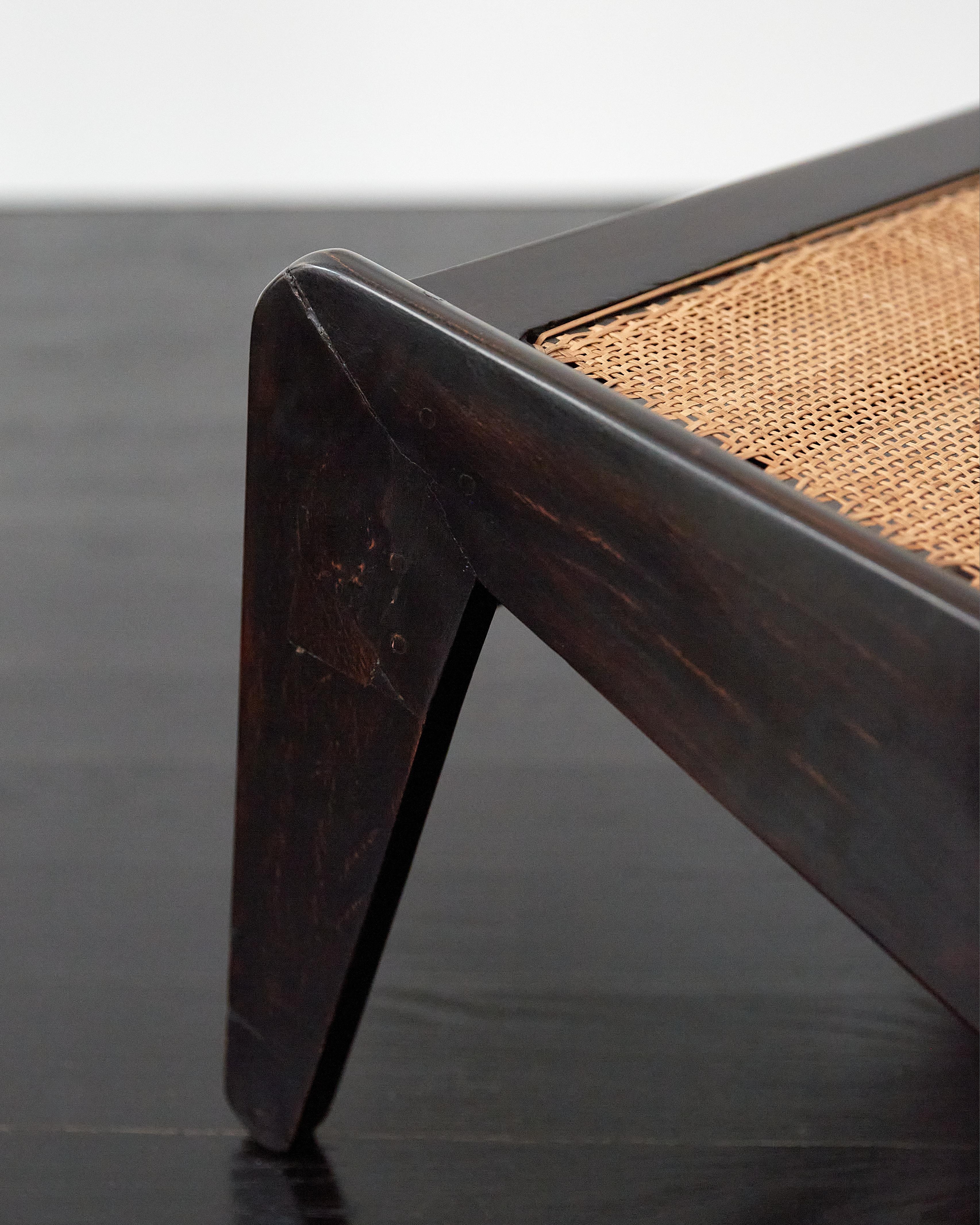 Teak Rare Pair of Original Pierre Jeanneret Black Kangaroo Chairs c. 1960