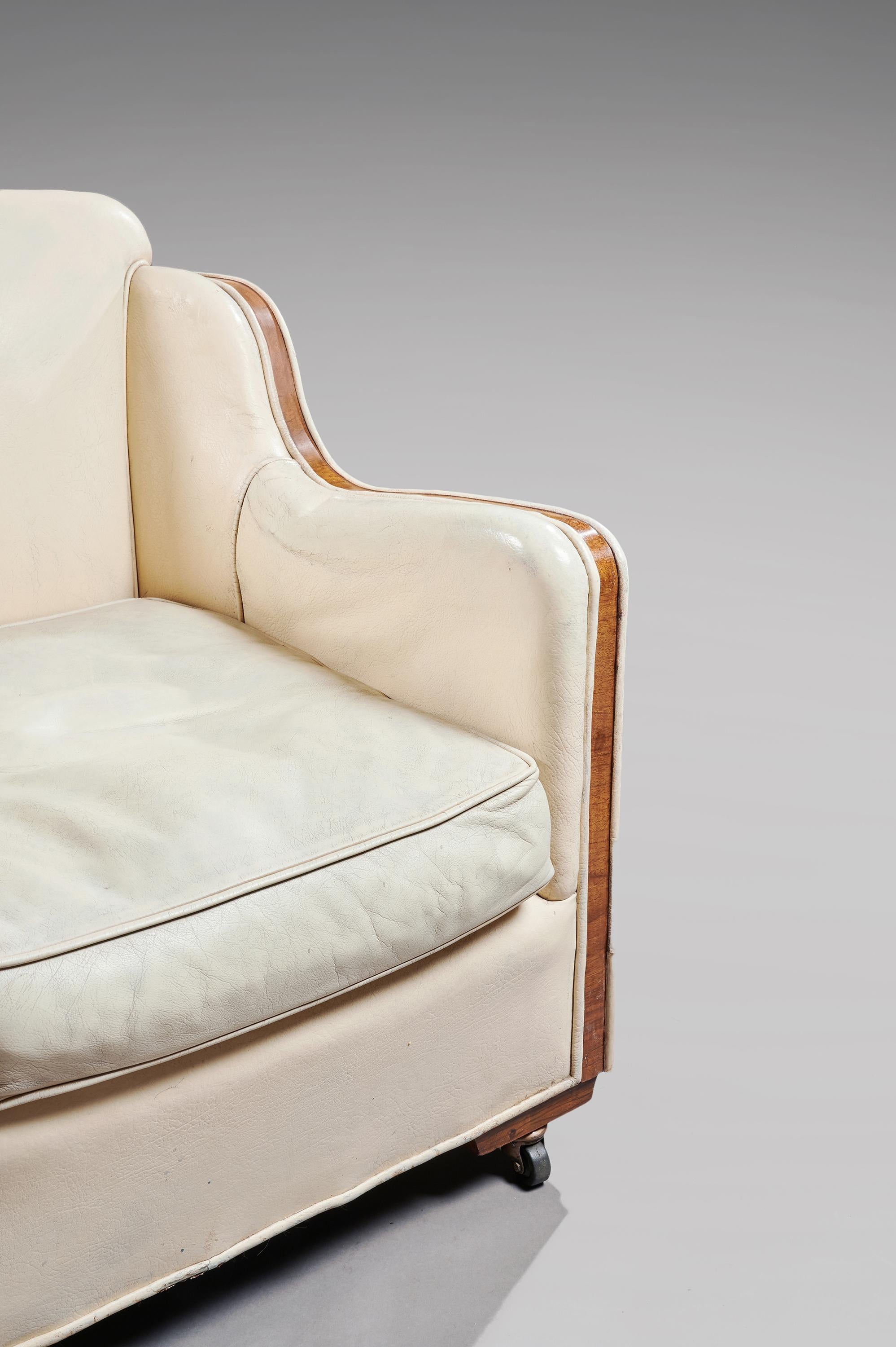 Rare Pair of Original Walnut Epstein Art Deco Leather Armchairs 2