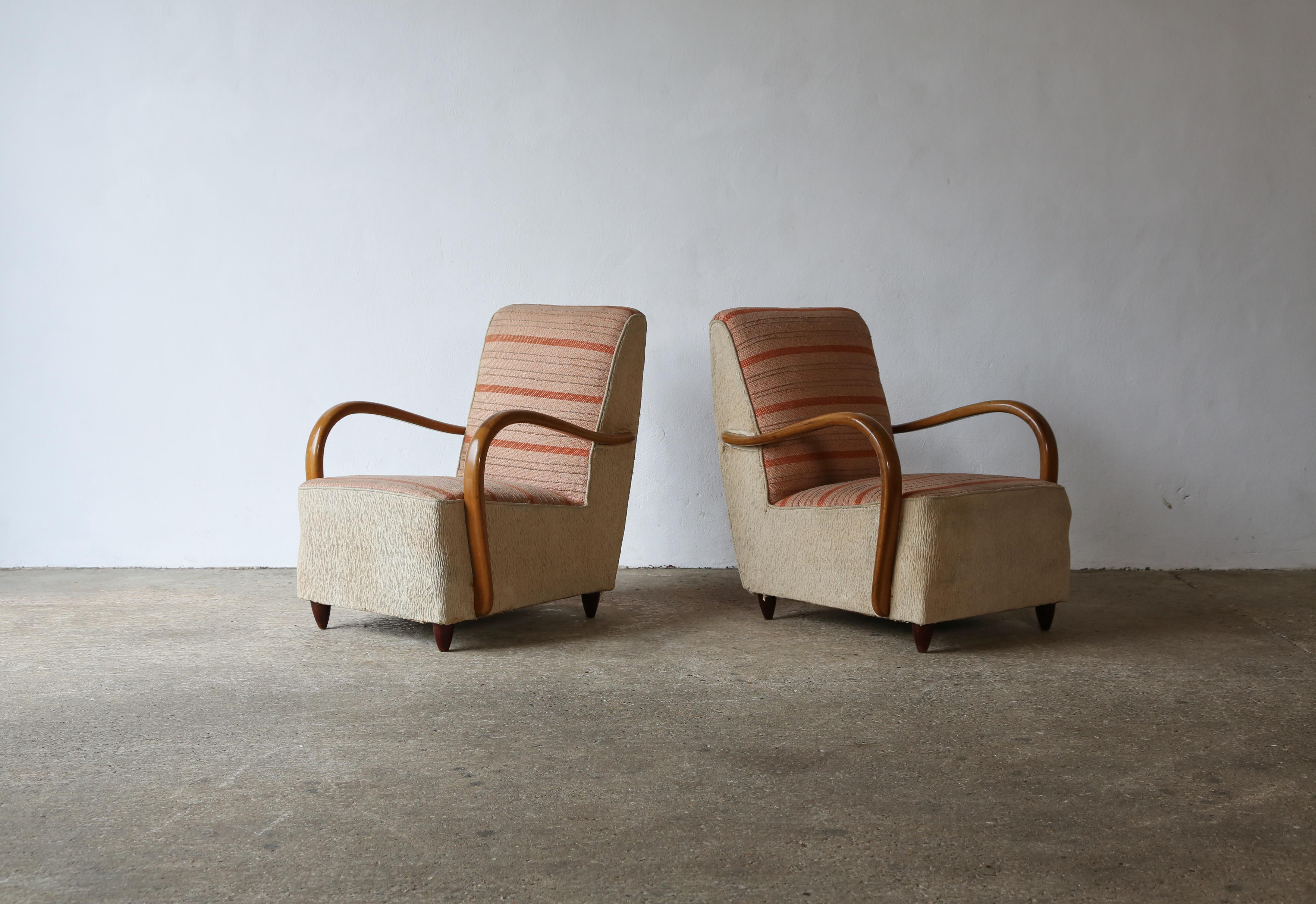 Art Deco Rare Pair of Osvaldo Borsani Chairs, Italy, 1940s