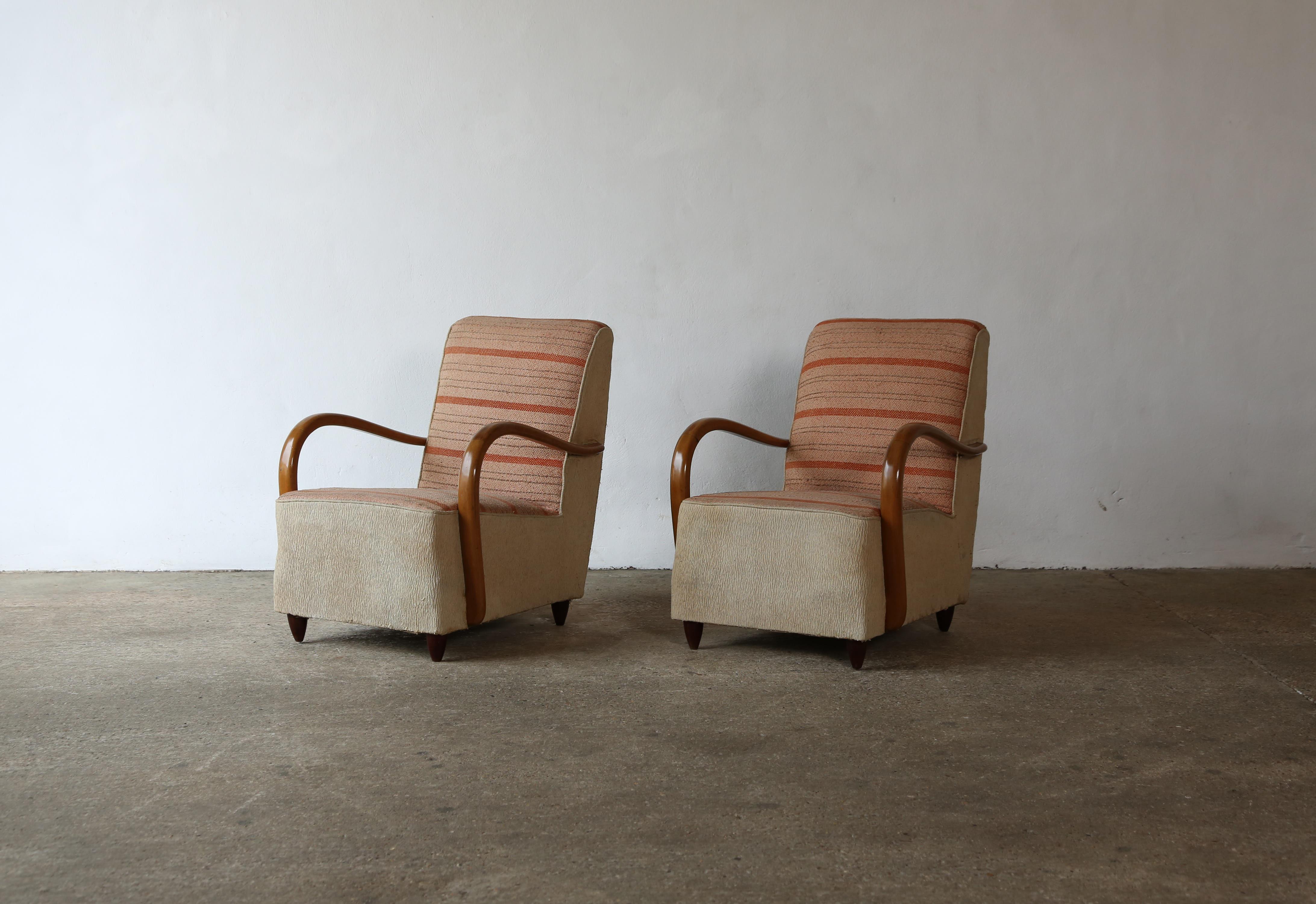 Fabric Rare Pair of Osvaldo Borsani Chairs, Italy, 1940s