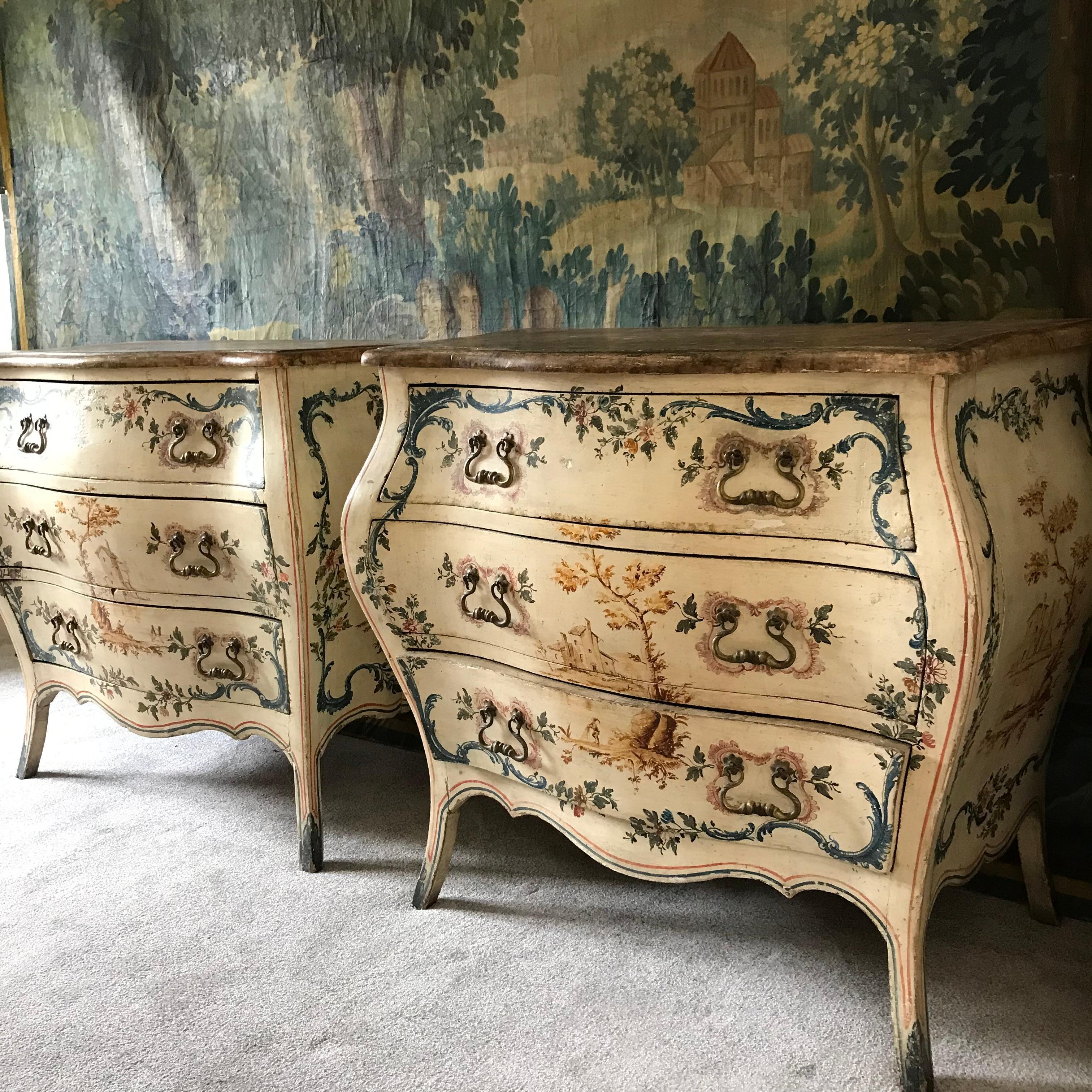 Rococo Pair of 18th Century Painted Italian Commodes 