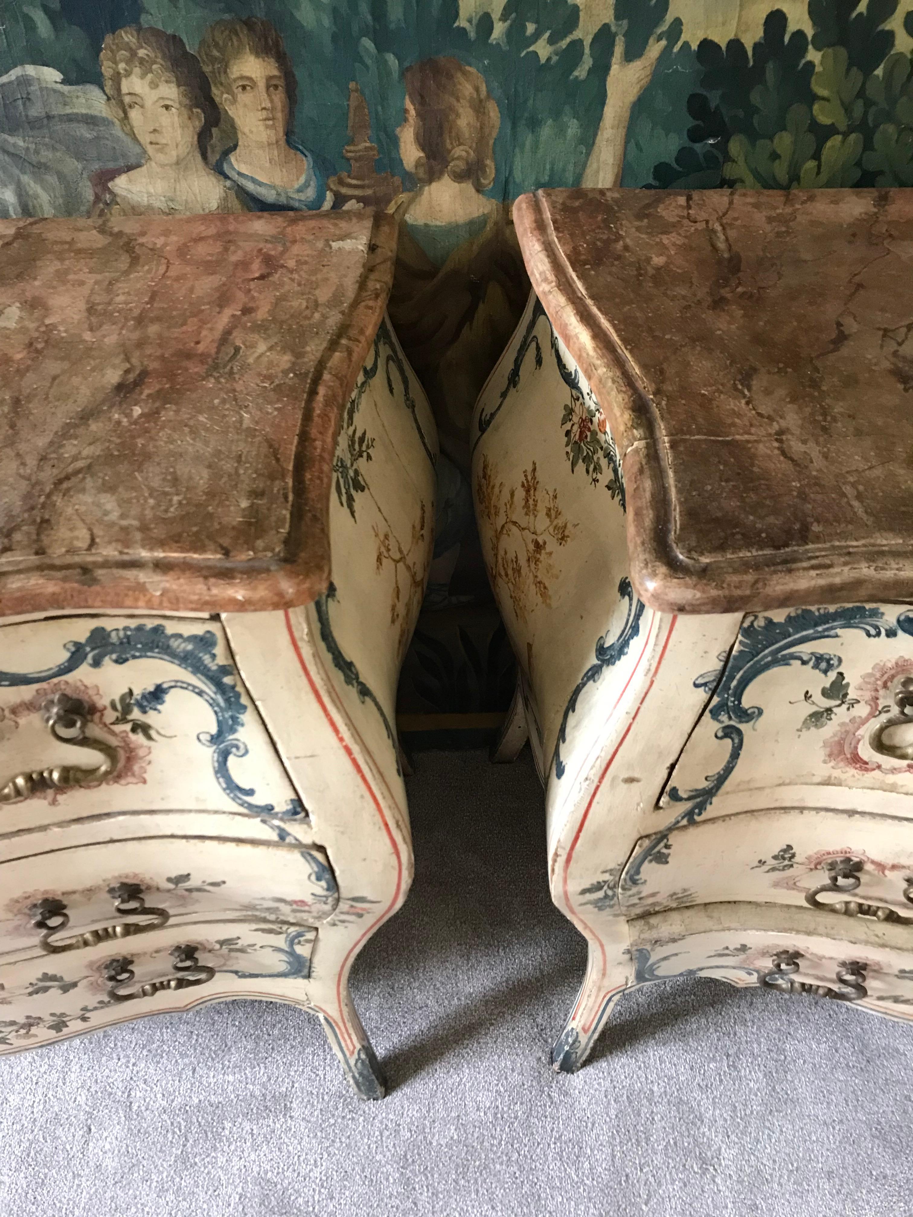 Pair of 18th Century Painted Italian Commodes  1