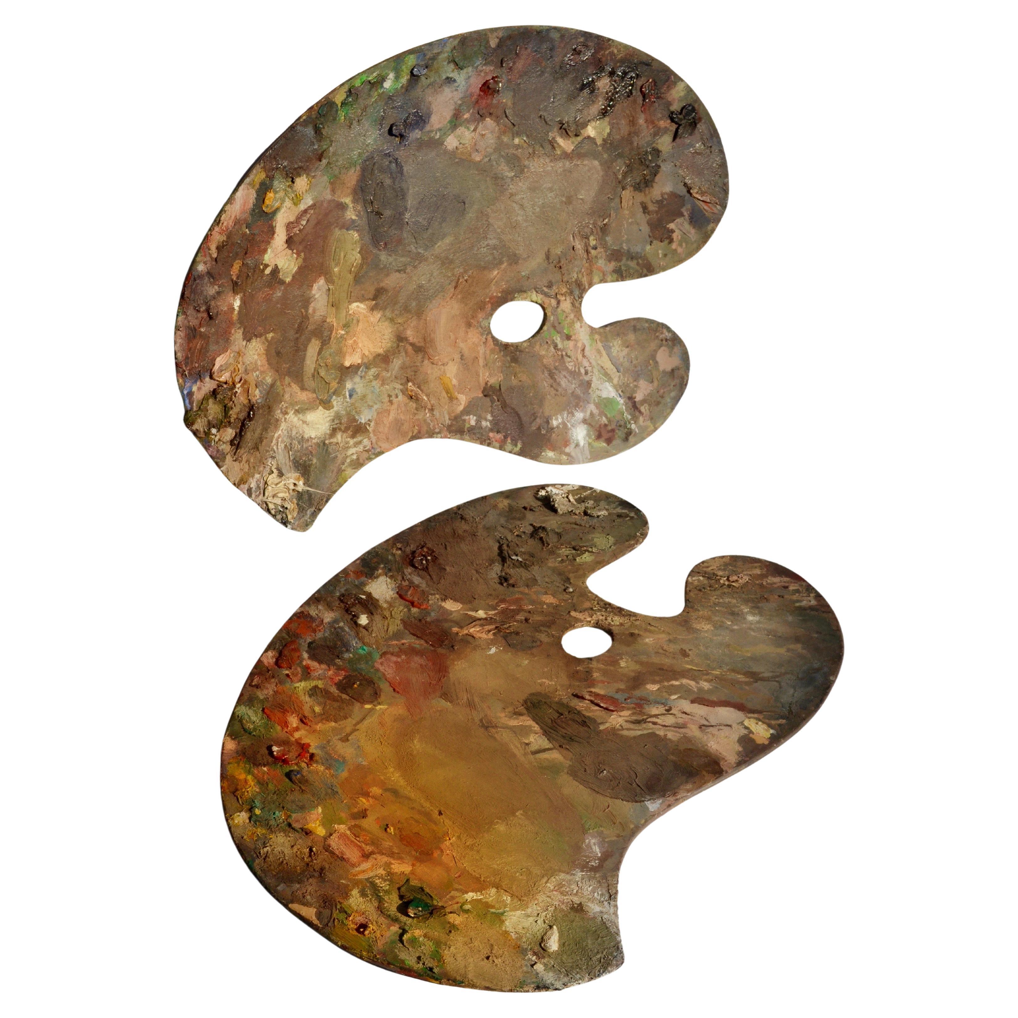 Rare paire de palettes de peintre, France, début du 20e siècle