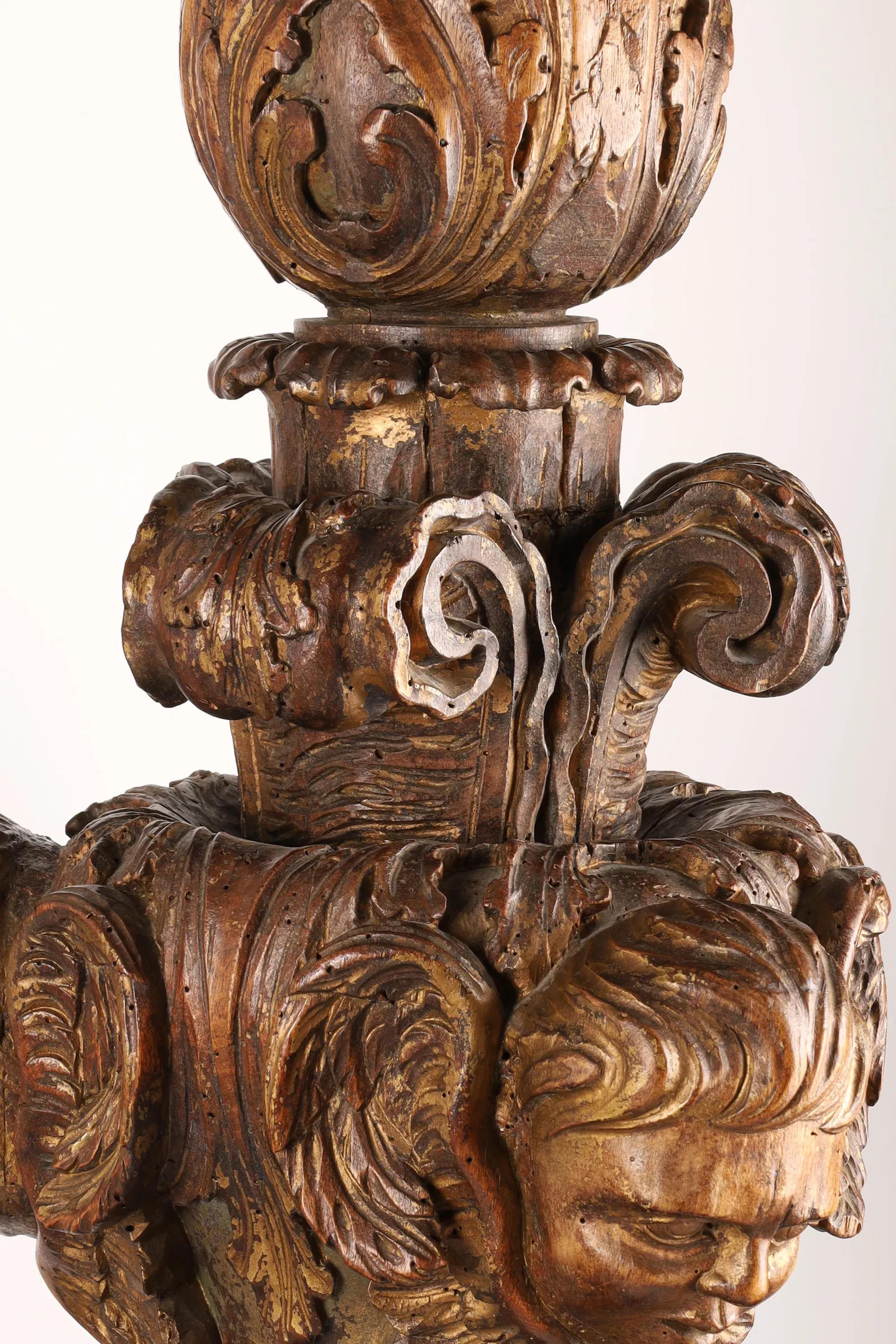 Rare Pair of Palatial Italian Carved Wood Walnut Torchieres For Sale 7