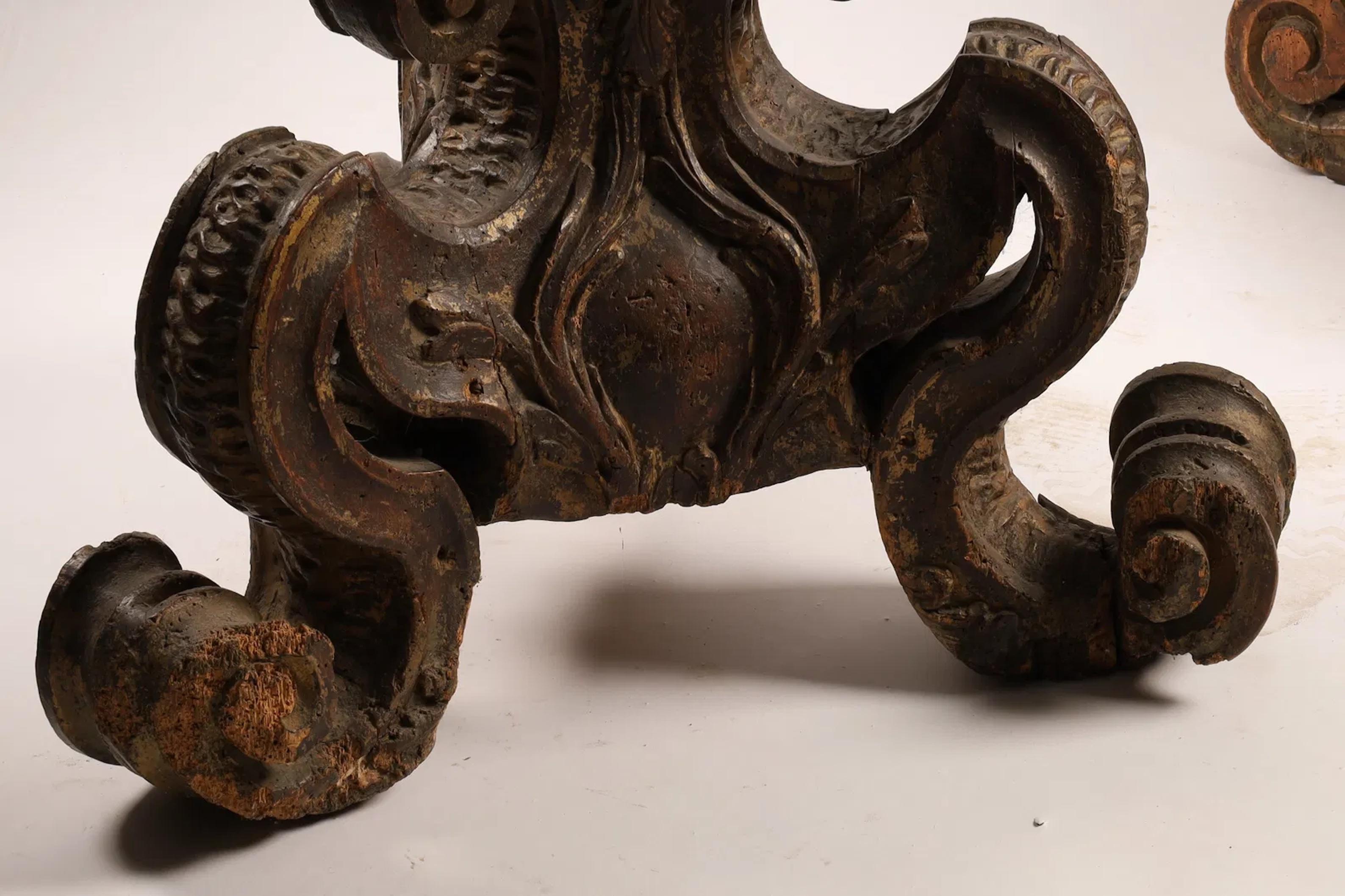 Rare Pair of Palatial Italian Carved Wood Walnut Torchieres For Sale 9