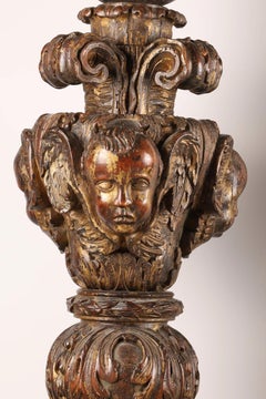 Rare Pair of Palatial Italian Carved Wood Walnut Torchieres