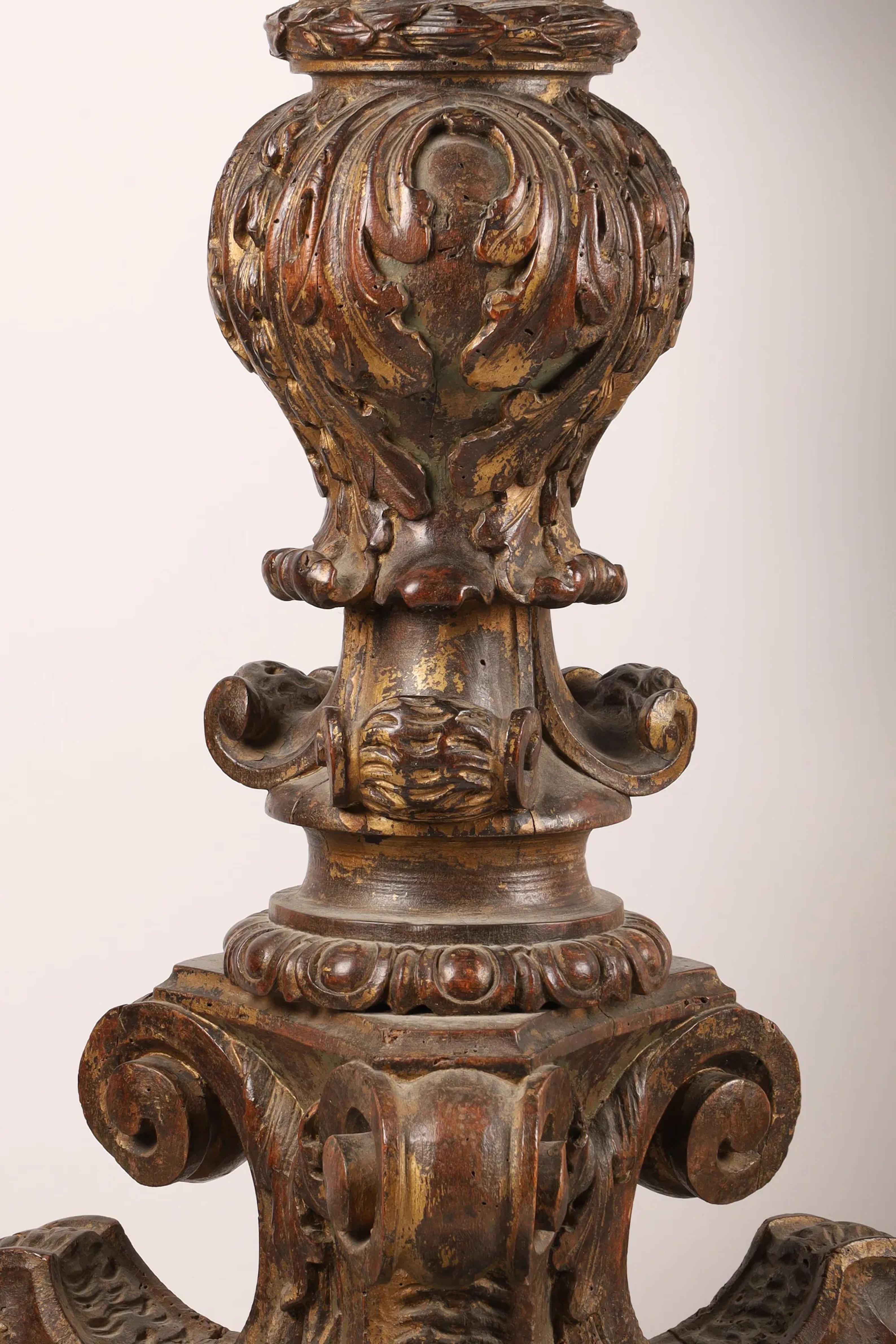 Baroque Rare Pair of Palatial Italian Carved Wood Walnut Torchieres For Sale