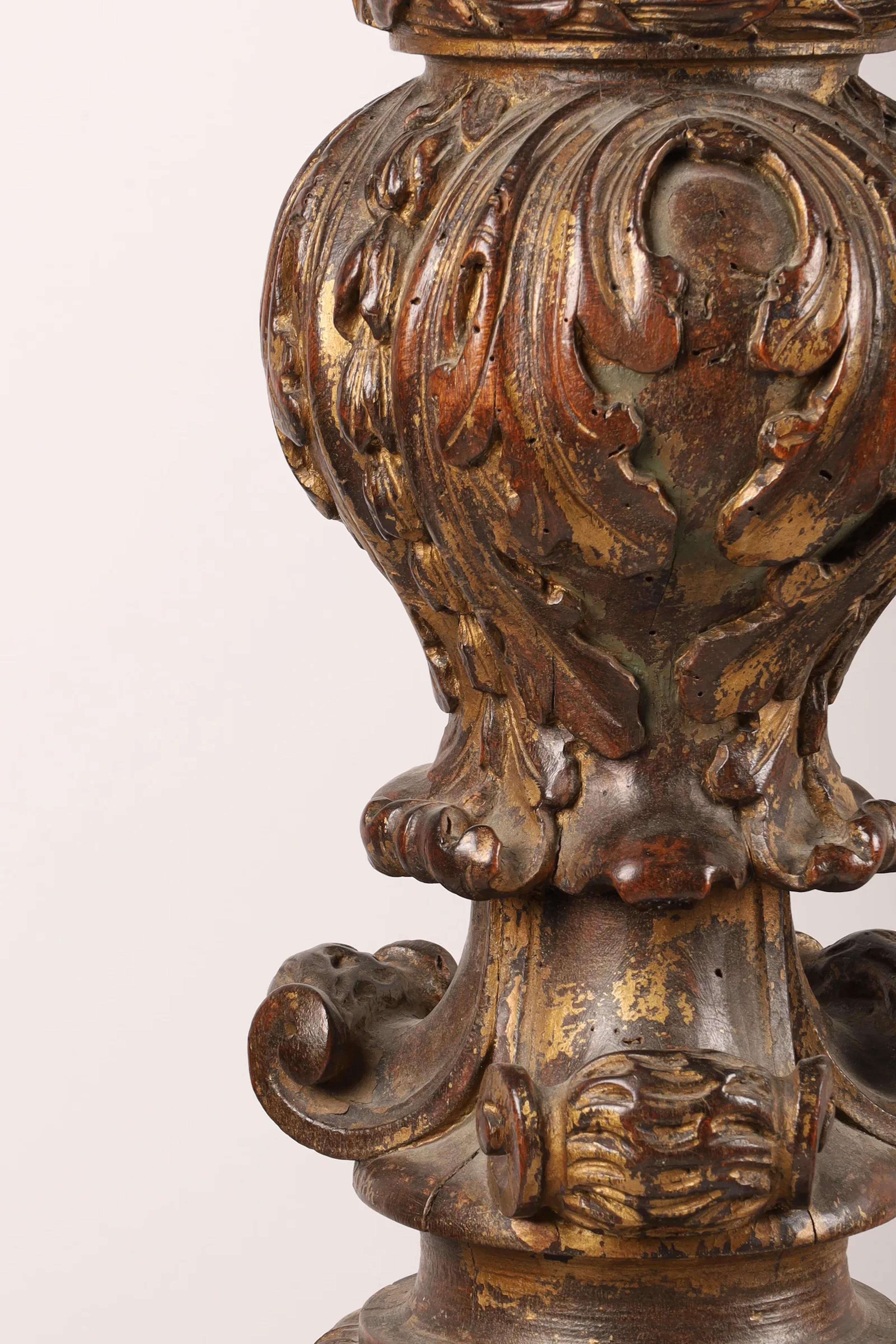Rare Pair of Palatial Italian Carved Wood Walnut Torchieres For Sale 3