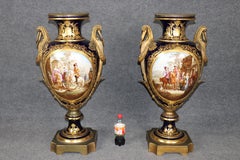 Pair of Palatial Antique Louis XV Style Cobalt Blue Sevres Attributed Vases