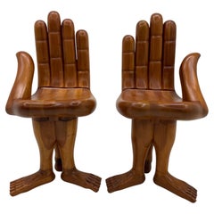 Rare Pair of Pedro Friedeberg Hand-Carved "Hand-Foot" Chairs, Signed.
