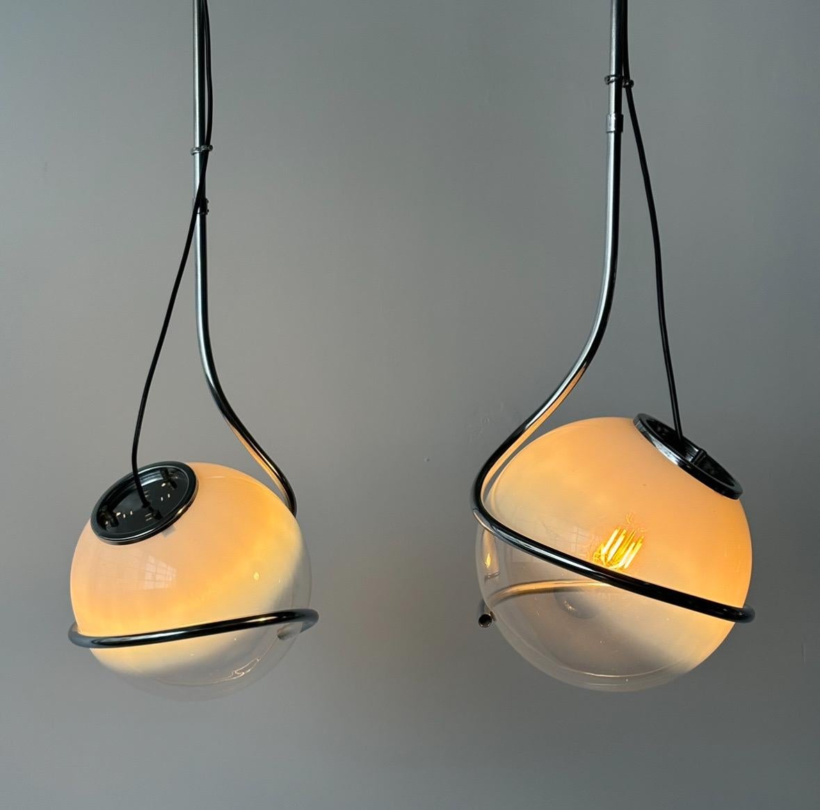 Steel Rare pair of pendant lamps by Fabio Lenci, 1970’s Italy