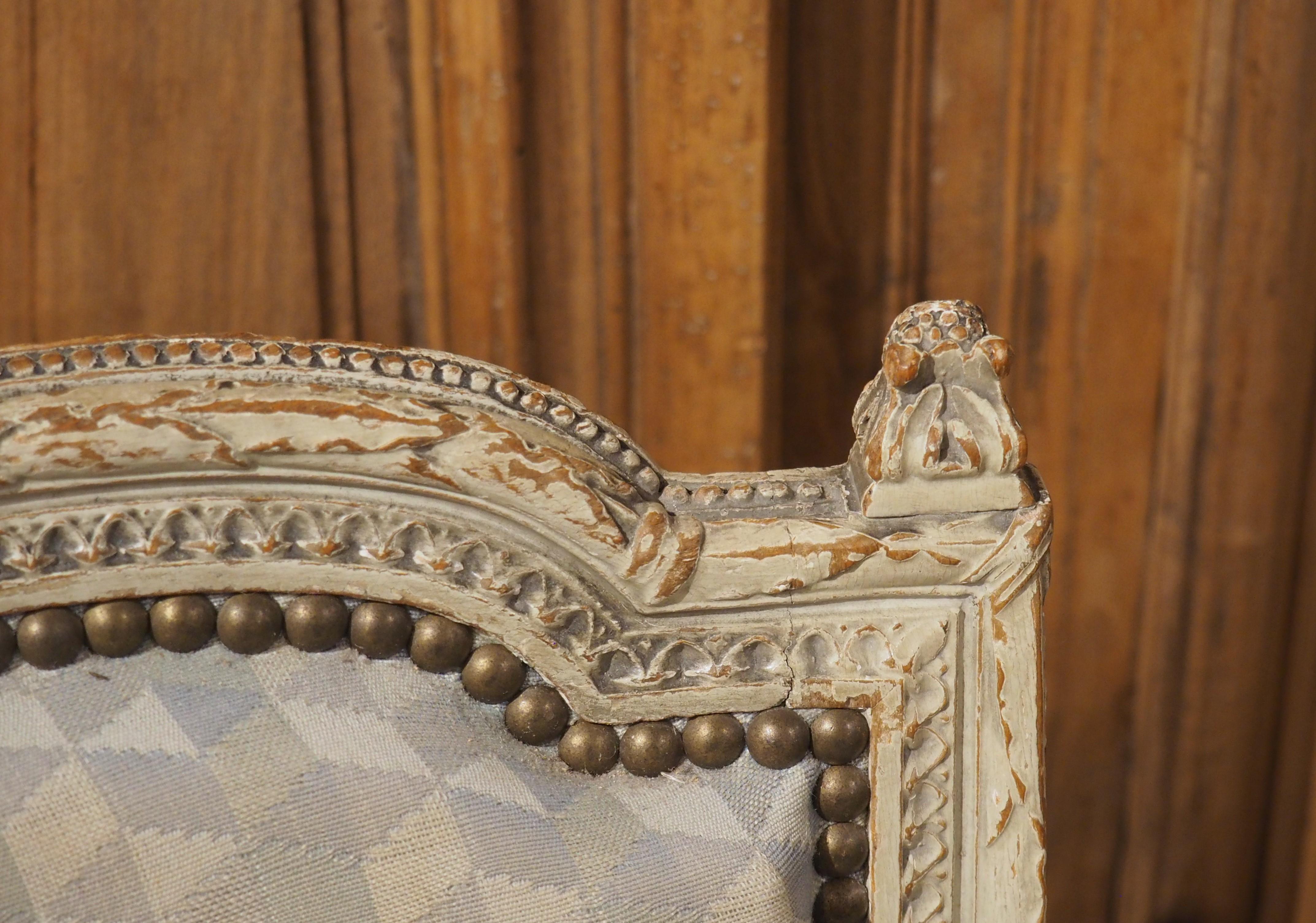 Rare Pair of Period French Louis XVI His and Hers Bergère Armchairs, Circa 1780 For Sale 4