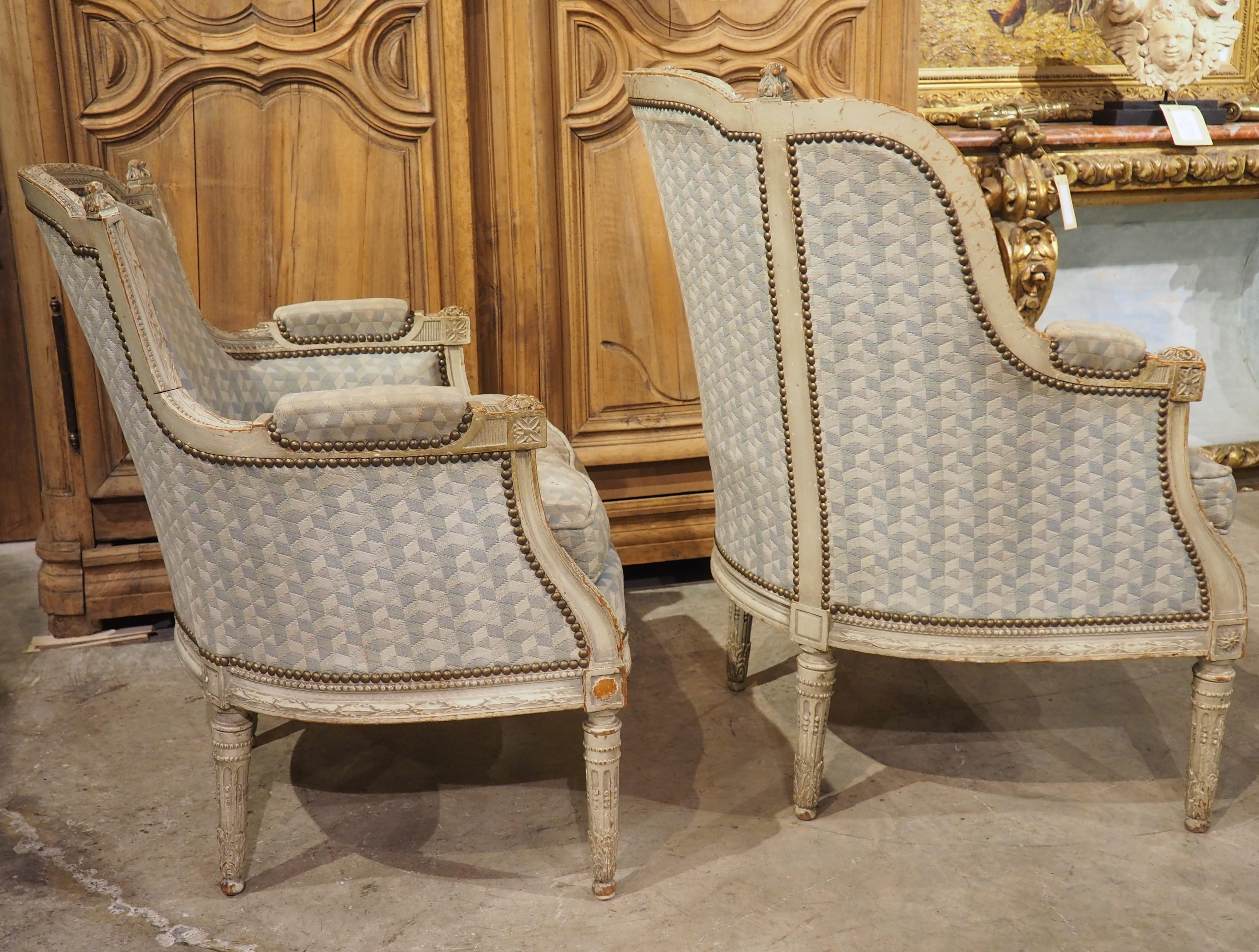 Rare Pair of Period French Louis XVI His and Hers Bergère Armchairs, Circa 1780 For Sale 5