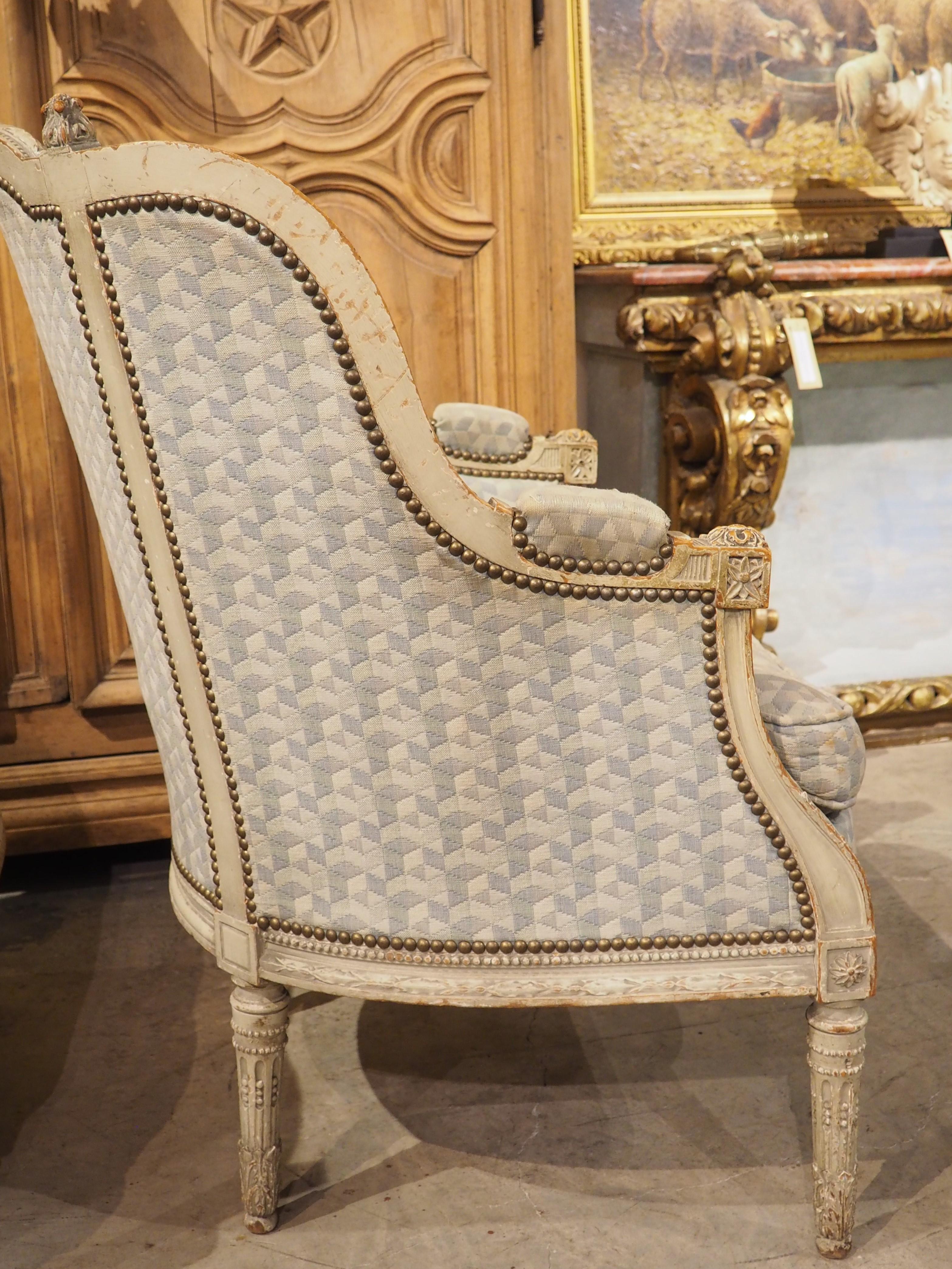 Rare Pair of Period French Louis XVI His and Hers Bergère Armchairs, Circa 1780 For Sale 6