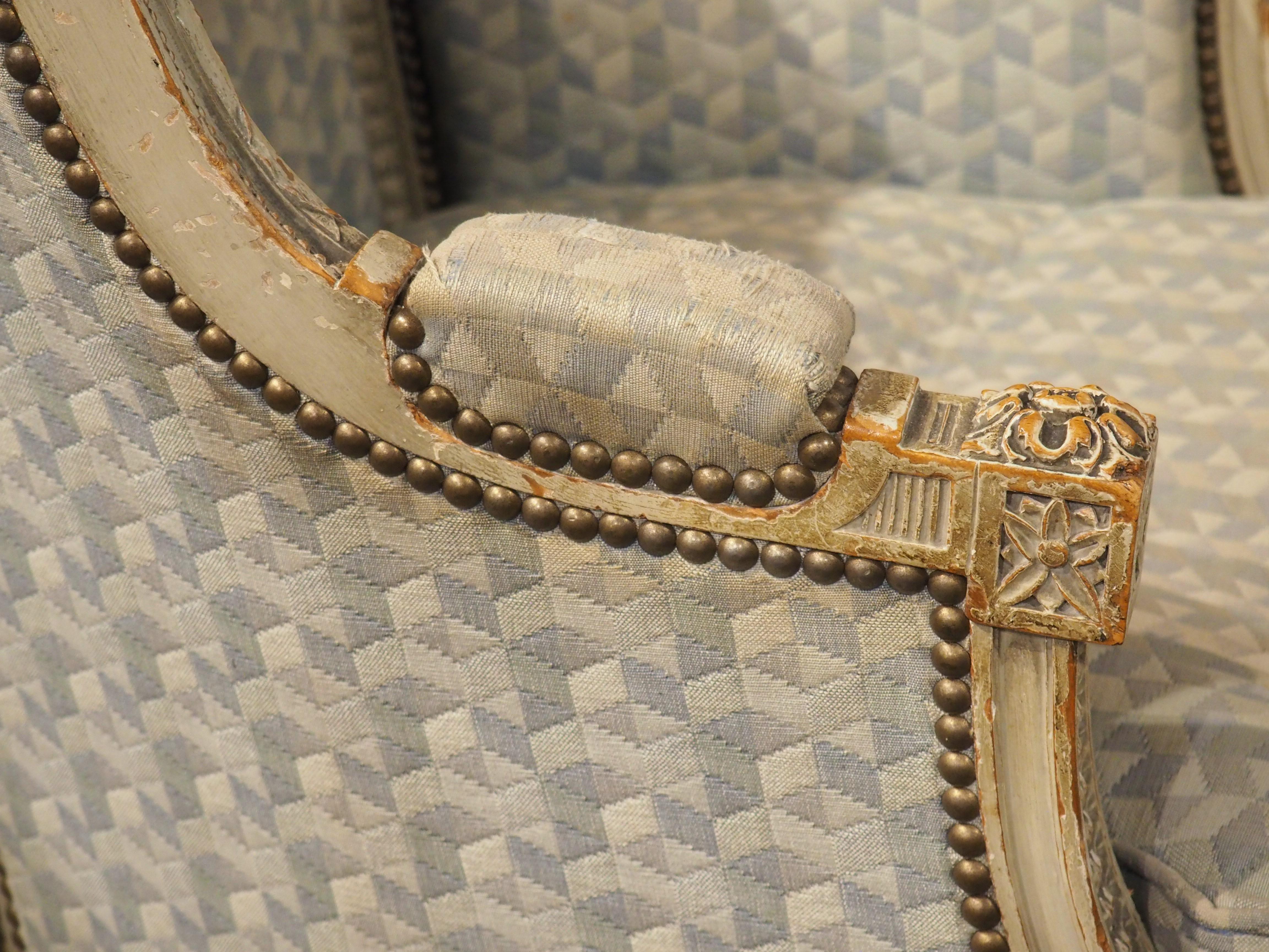 Rare Pair of Period French Louis XVI His and Hers Bergère Armchairs, Circa 1780 For Sale 8