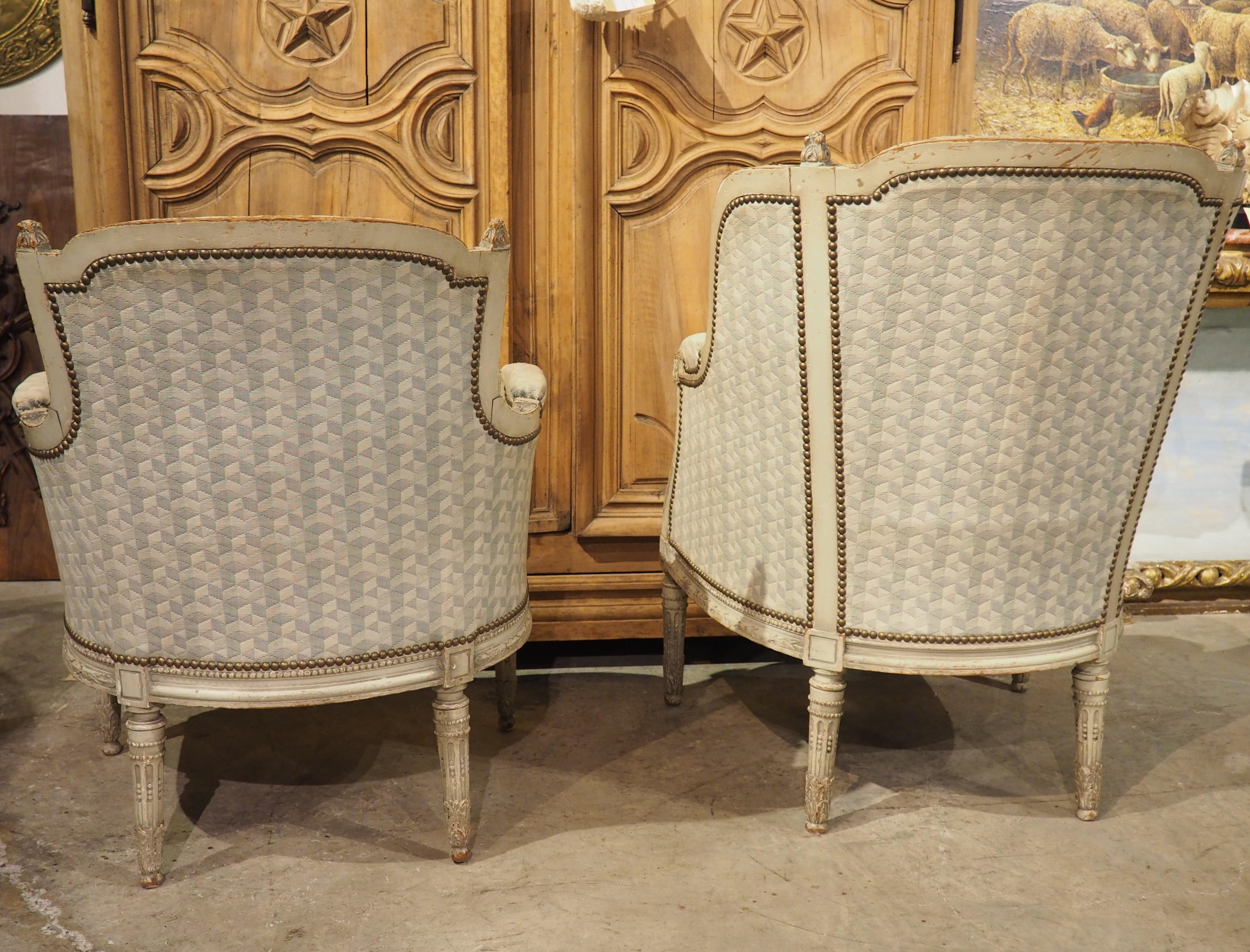 Rare Pair of Period French Louis XVI His and Hers Bergère Armchairs, Circa 1780 For Sale 9