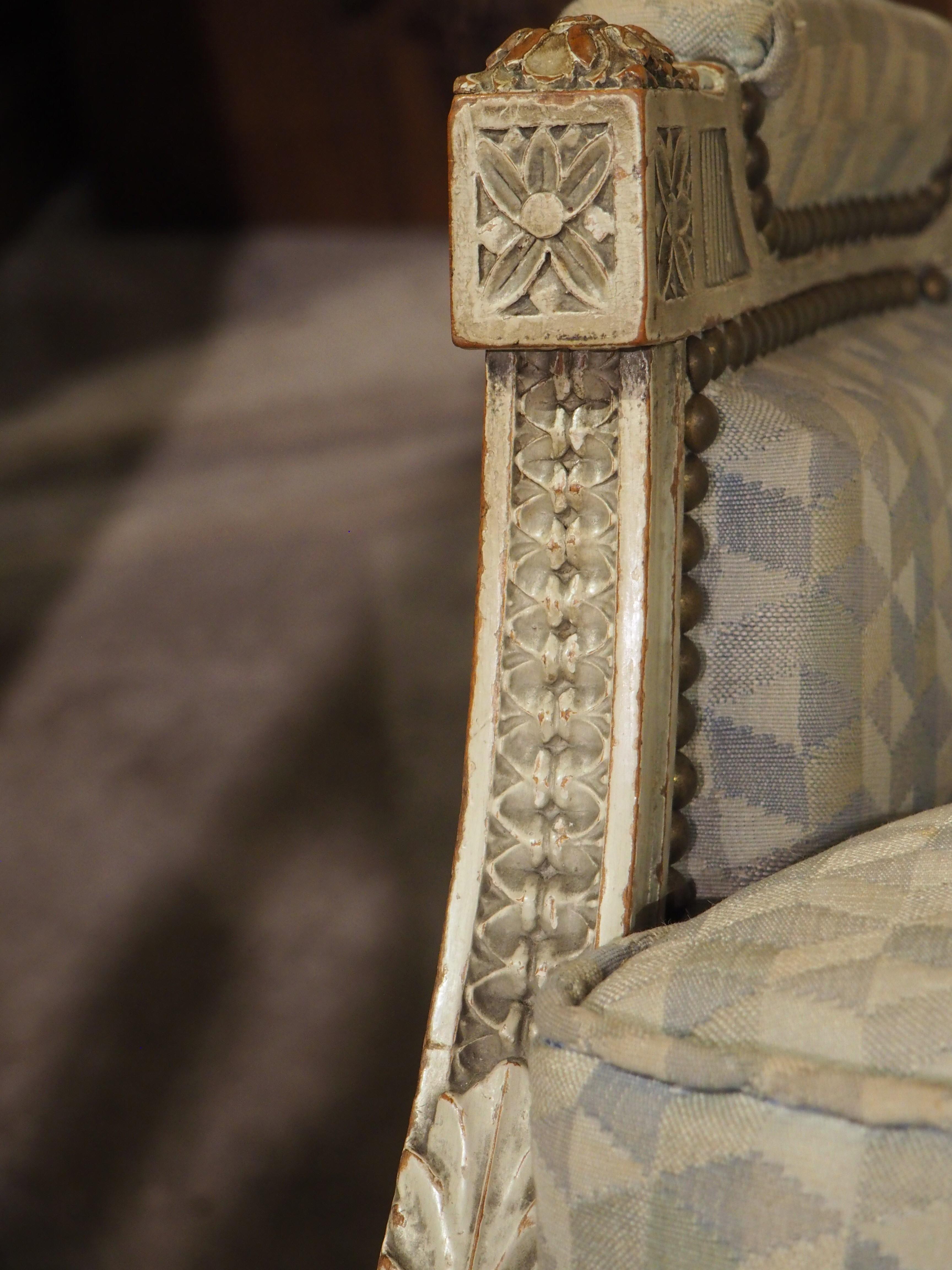 Rare Pair of Period French Louis XVI His and Hers Bergère Armchairs, Circa 1780 For Sale 14
