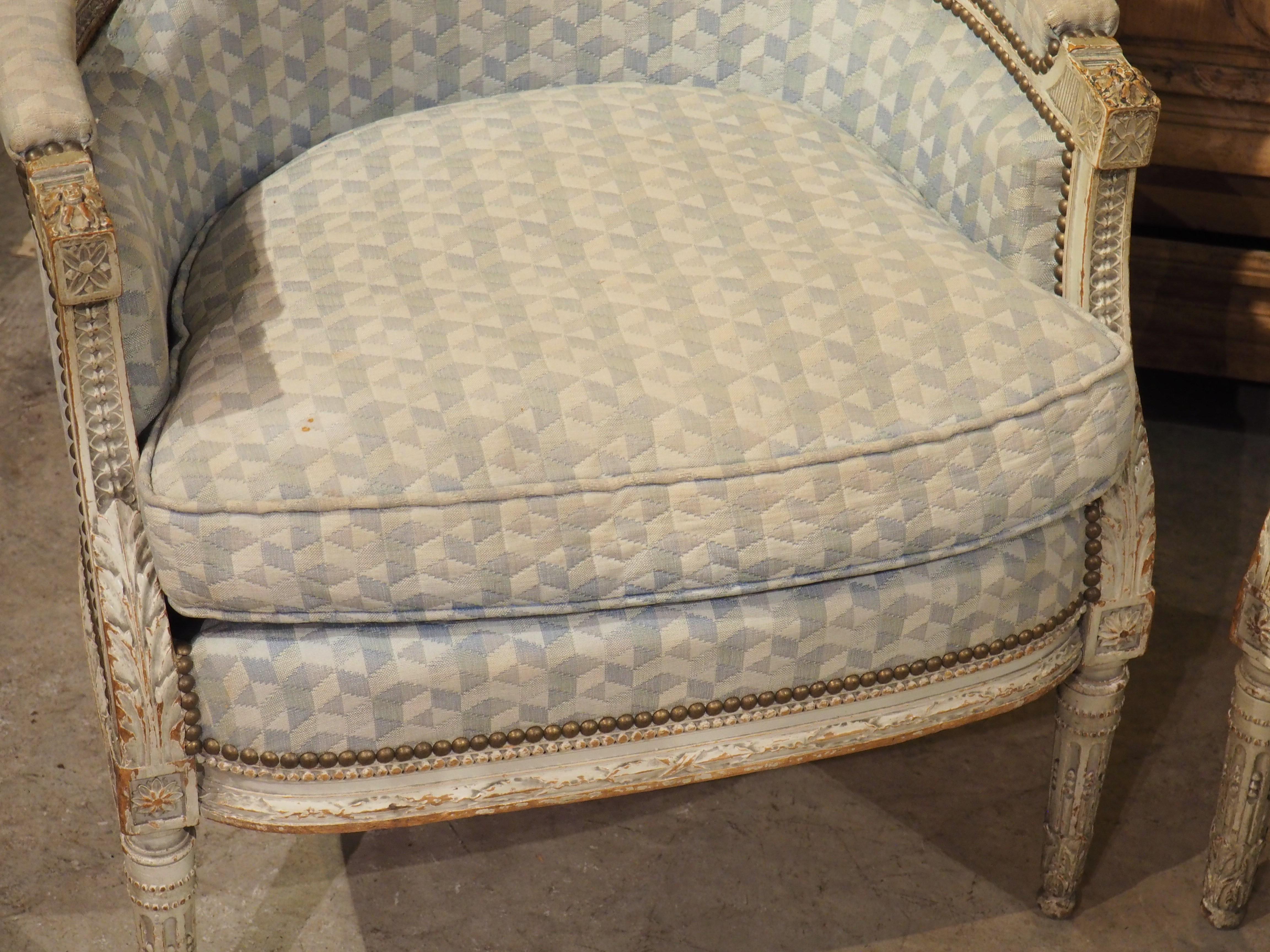 Rare Pair of Period French Louis XVI His and Hers Bergère Armchairs, Circa 1780 For Sale 1
