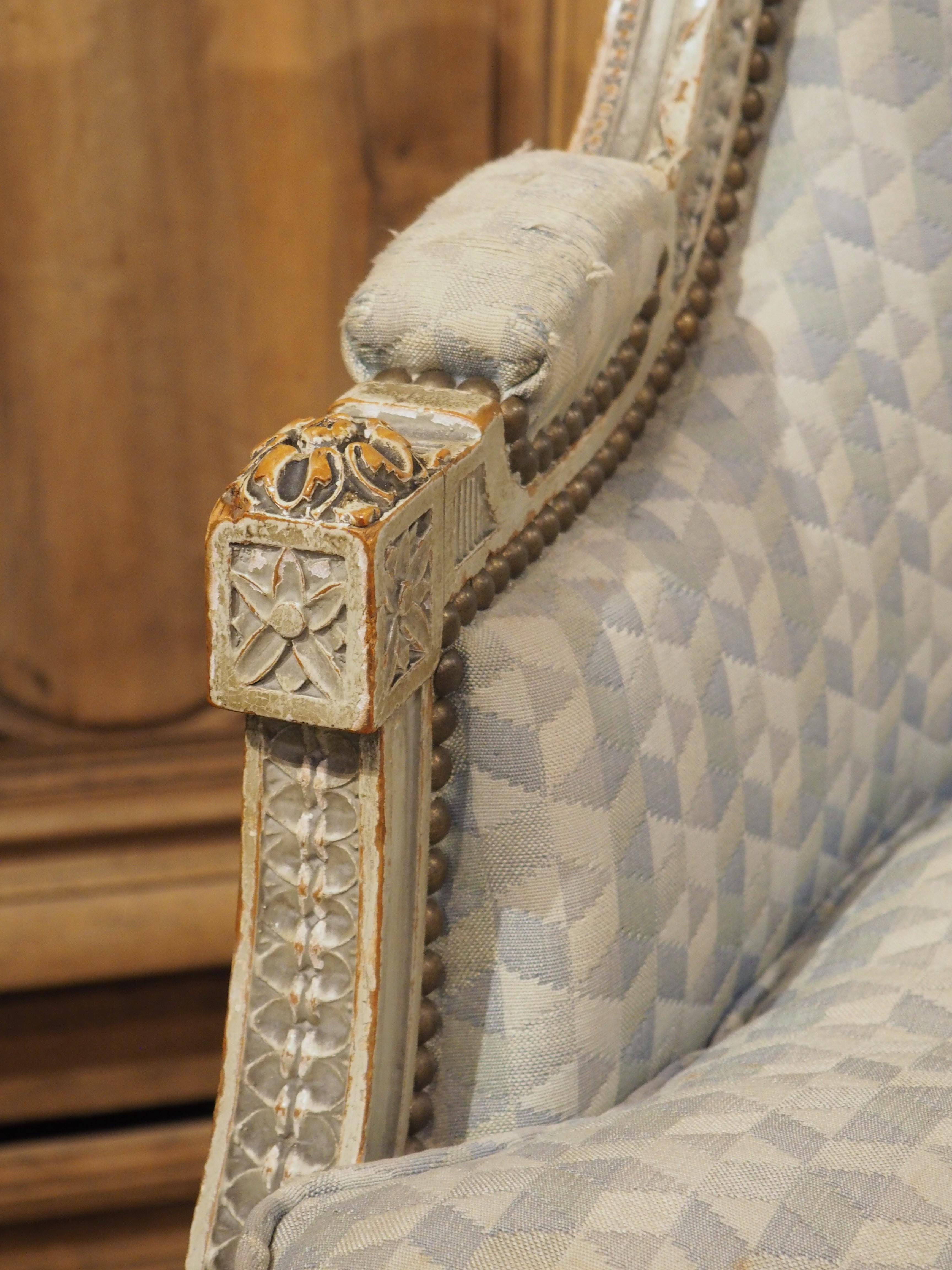 Rare Pair of Period French Louis XVI His and Hers Bergère Armchairs, Circa 1780 For Sale 2