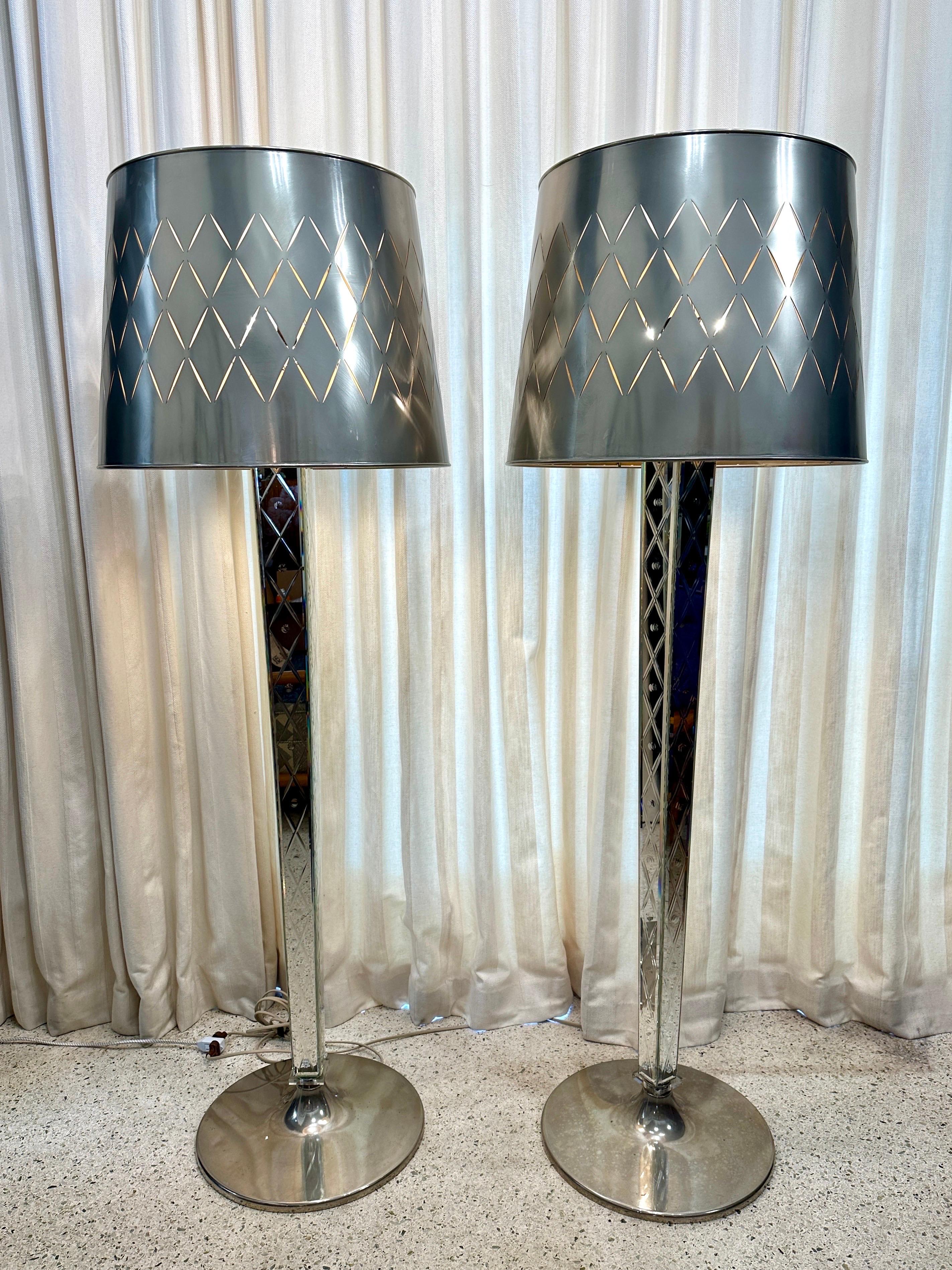 Mid-Century Modern RARE Pair of Philippe Starck Mirror Floor-Lamps - Delano Hotel South Beach For Sale