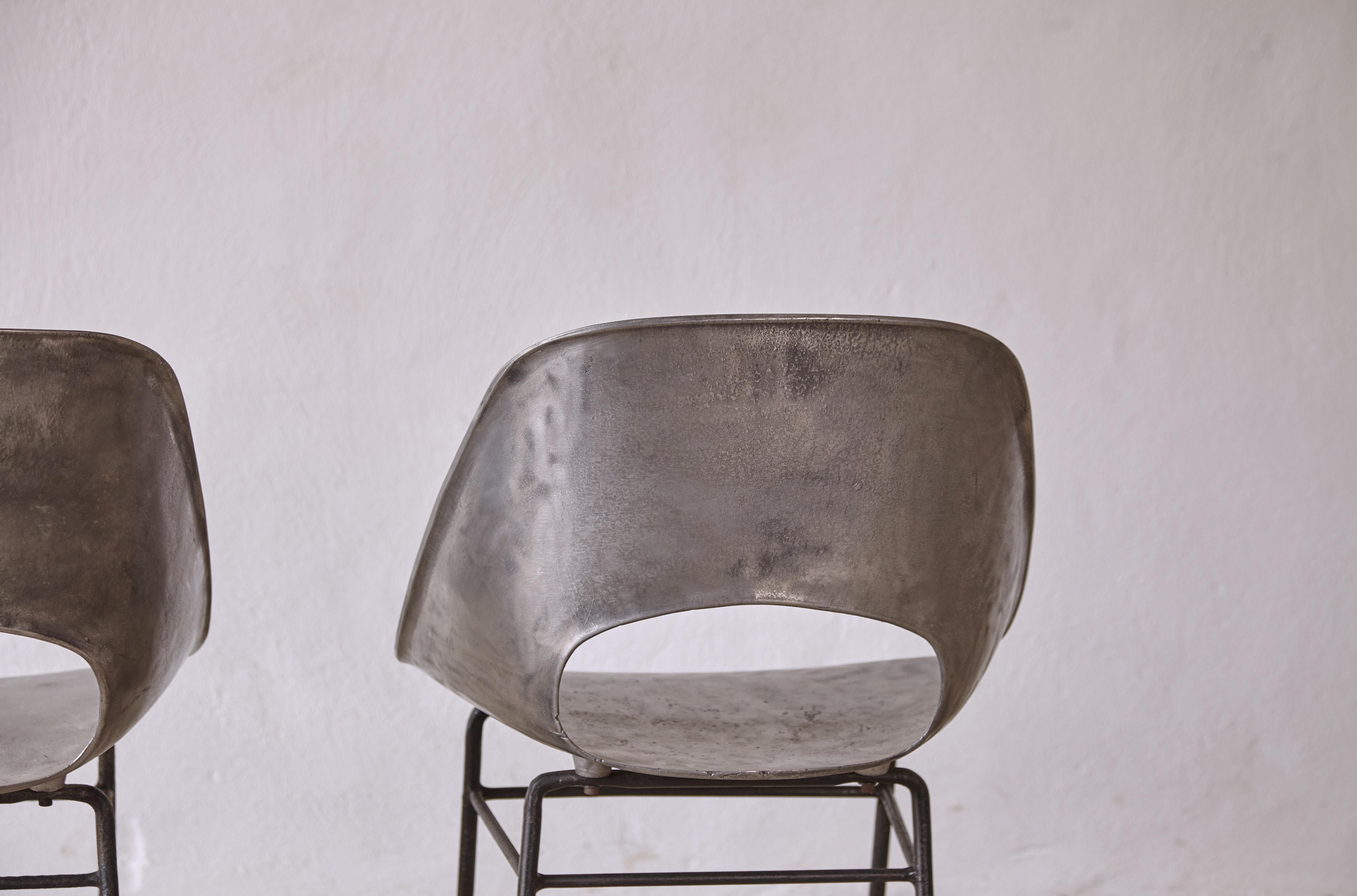 Aluminum Rare Pair of Pierre Guariche Variant Tulip Cast Aluminium Chairs, 1950s, France