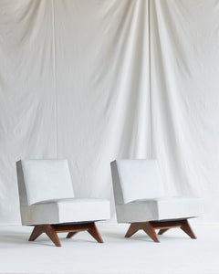 Rare Pair of Pierre Jeanneret Low Lounge Chairs