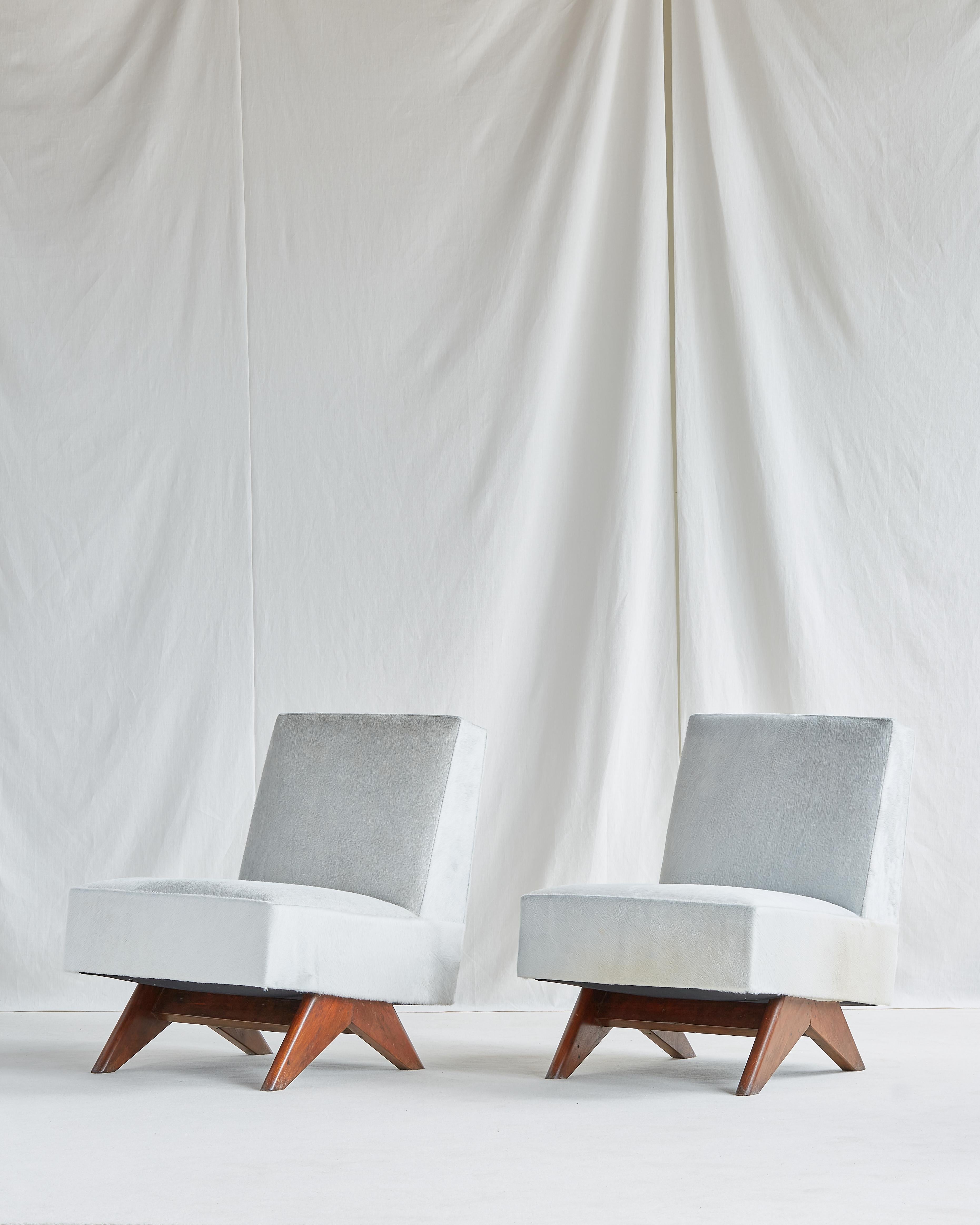 Mid-Century Modern Rare Pair of Pierre Jeanneret Low Lounge Chairs
