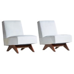 Rare Pair of Pierre Jeanneret Low Lounge Chairs