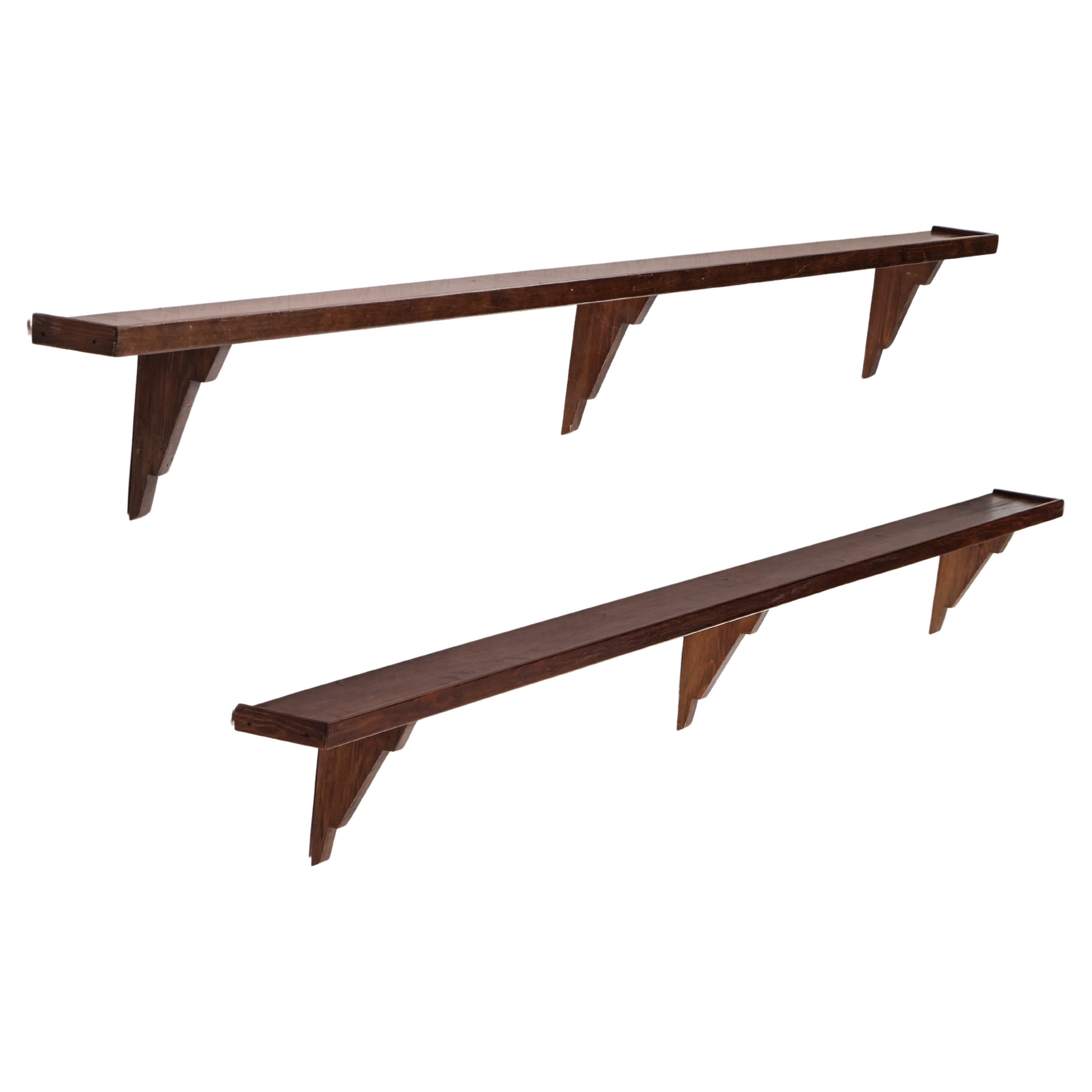 Rare pair of pine wall shelves, Sweden, 1930s For Sale