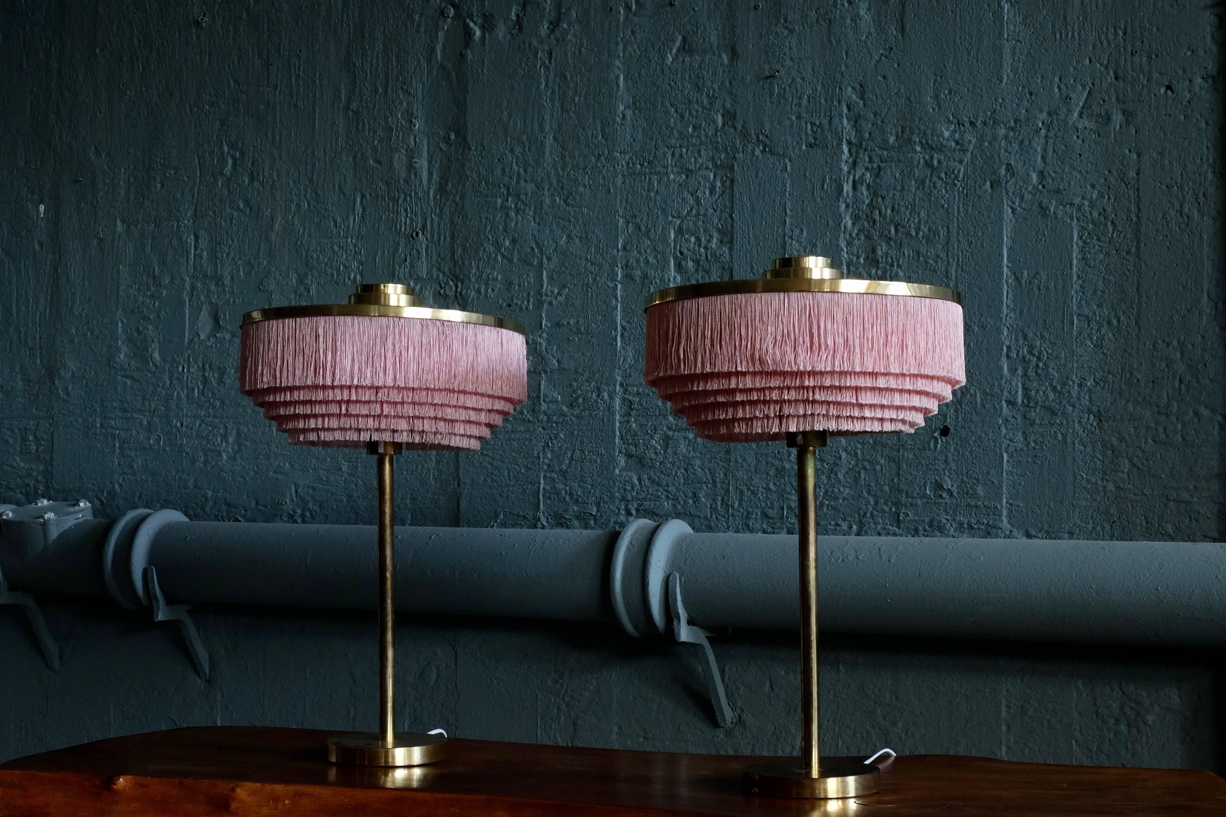 Scandinavian Modern Rare Pair of Pink Hans-Agne Jakobsson Model B-138 Brass Table Lamps, 1960s