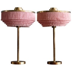 Rare Pair of Pink Hans-Agne Jakobsson Model B-138 Brass Table Lamps, 1960s