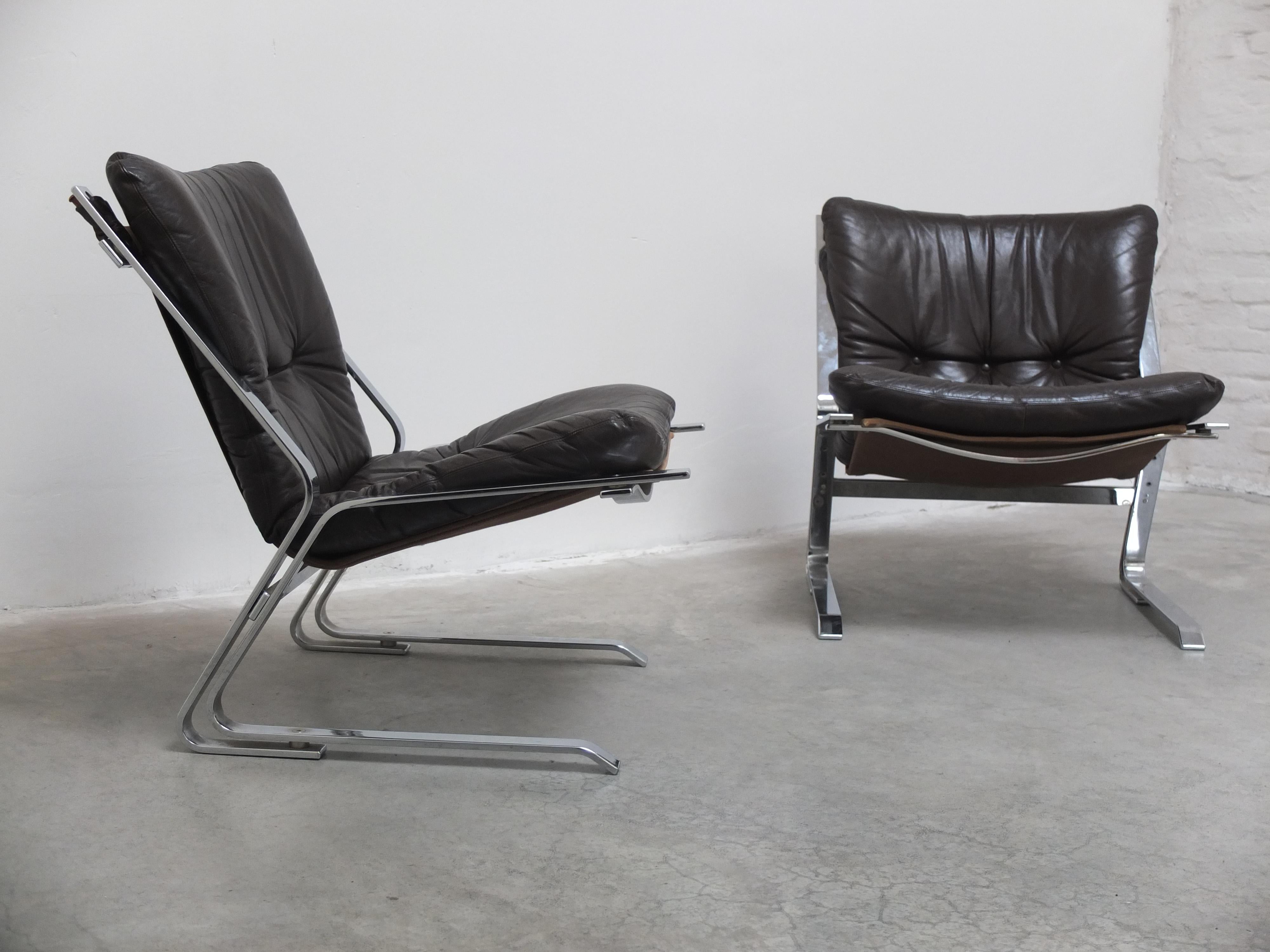 Metal Rare Pair of 'Pirate' Lounge Chairs by Elsa & Nordahl Solheim for Rykken, 1960s For Sale