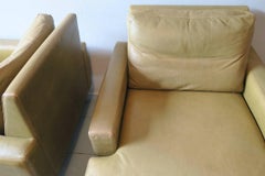 Rare Pair of Pistachio Leather Lounge Chairs, 1960-1970